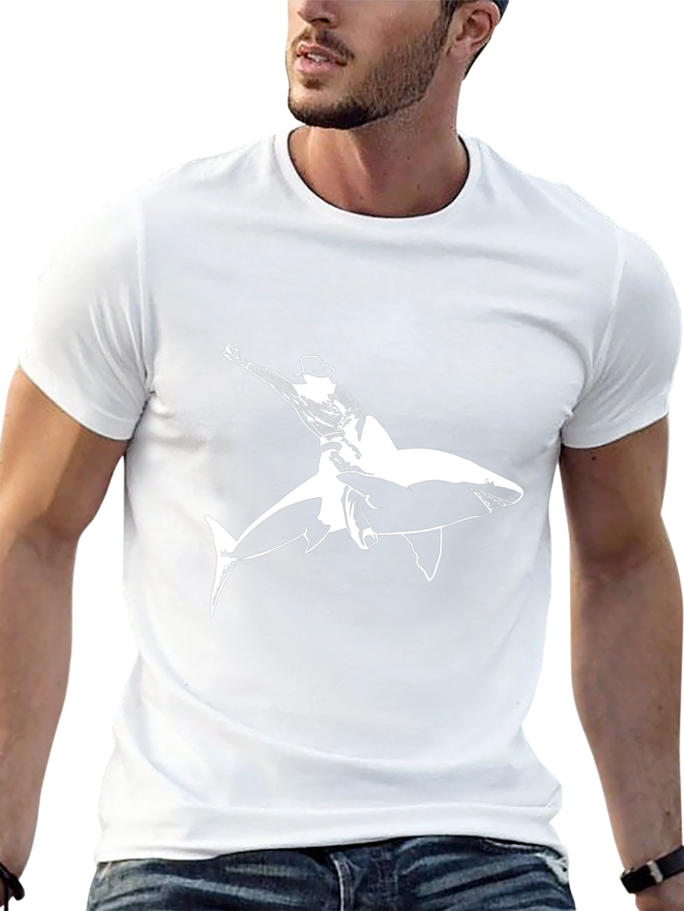 Cowboy Riding Shark Black T-Shirt