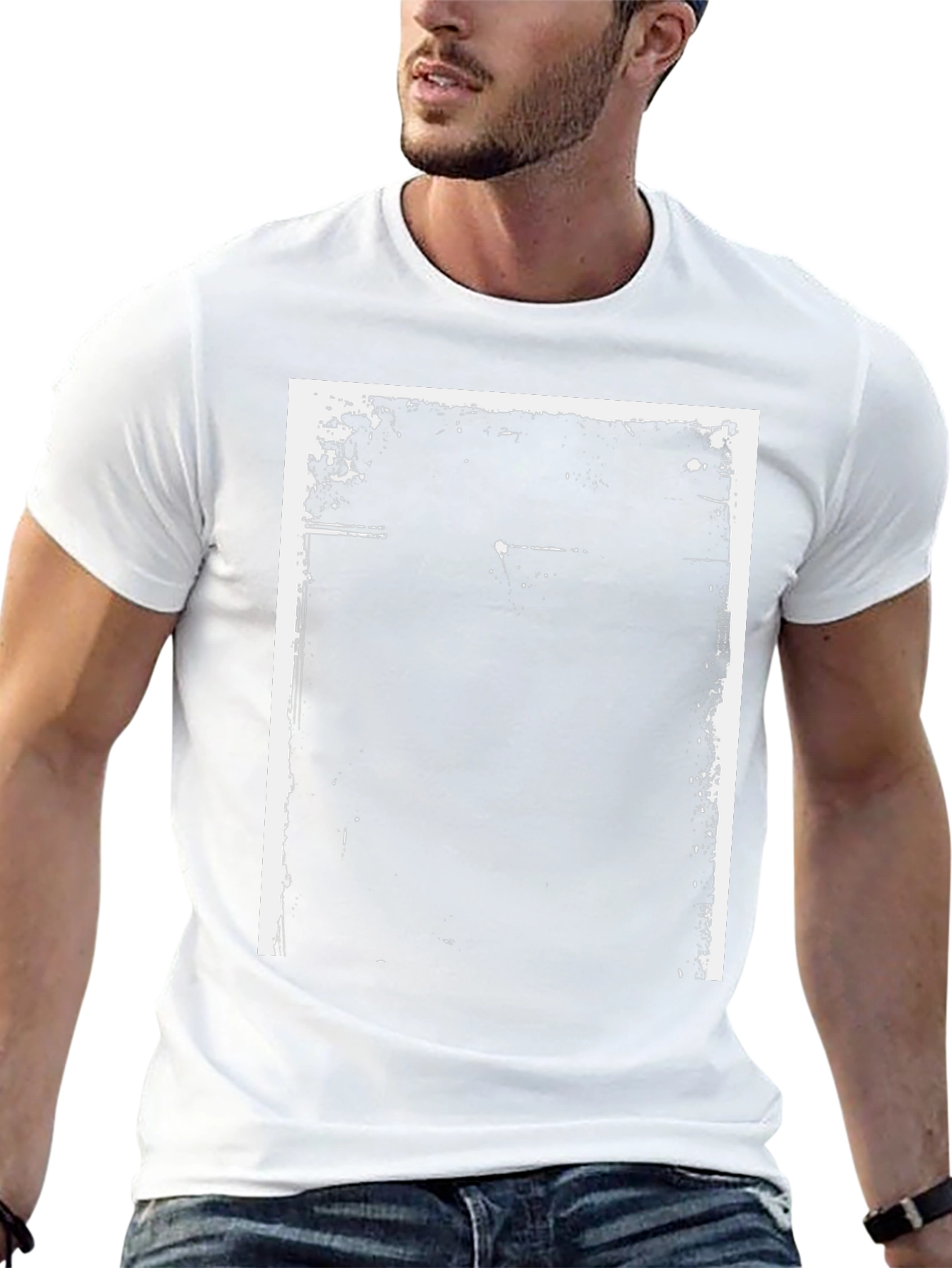 Mens Black Graphic Tee - Grunge Border Design