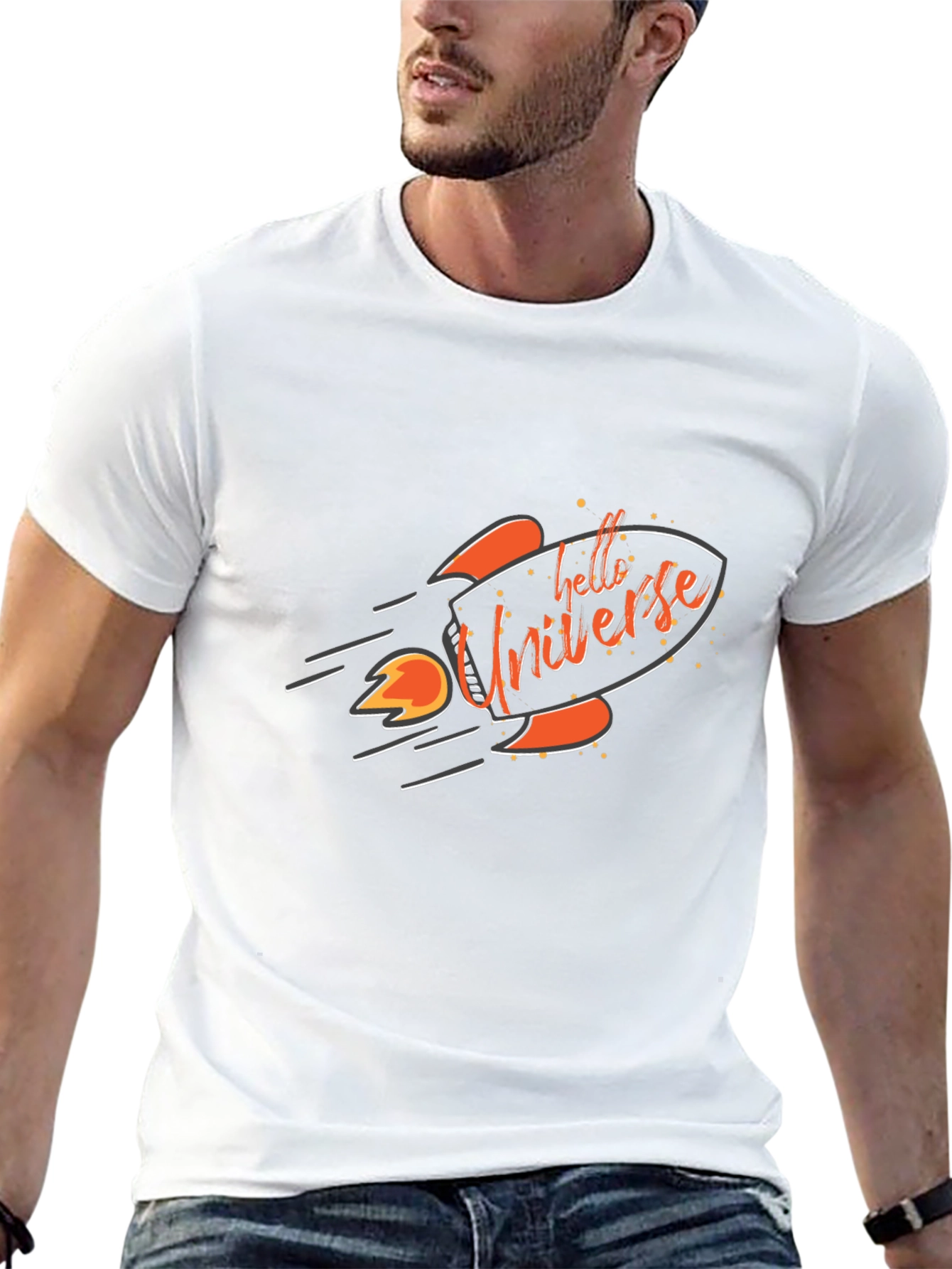 Hello Universe Black T-Shirt Rocket Graphic