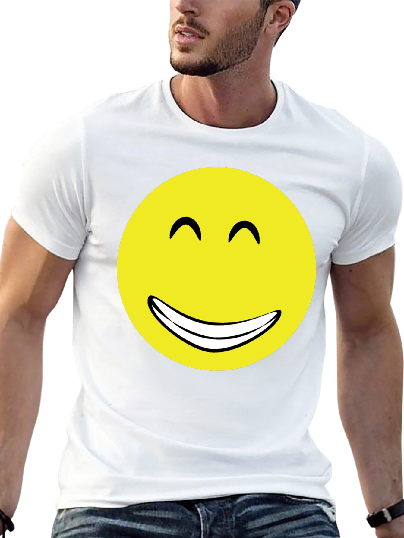 Smiley Face Graphic Tee - Black Cotton T-Shirt
