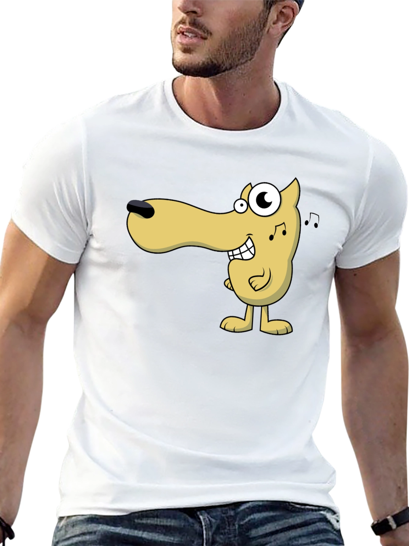 Cartoon Dog Graphic Tee - Black Cotton Comfort