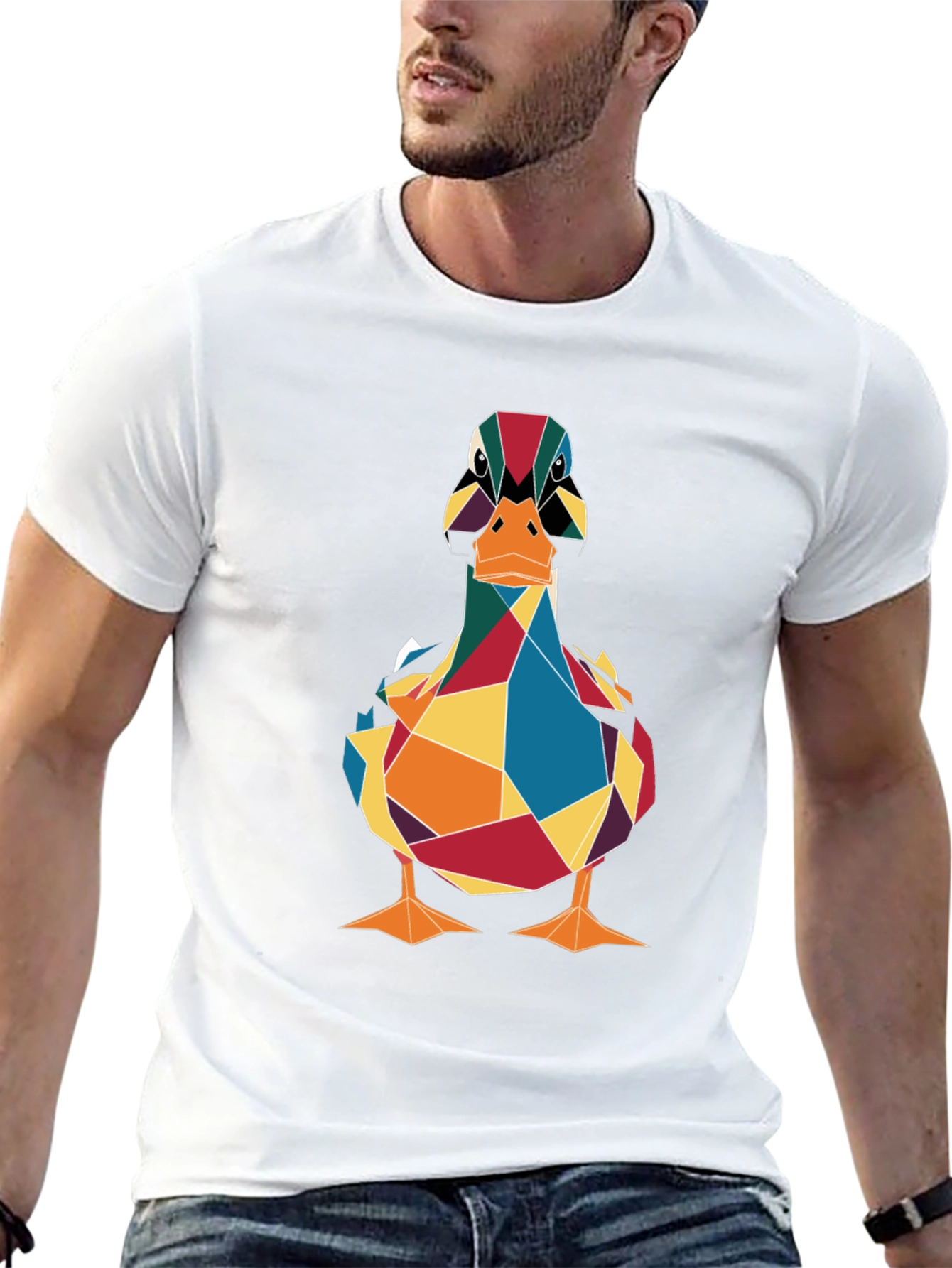 Geometric Duck Graphic Tee - Stylish Mens T-Shirt