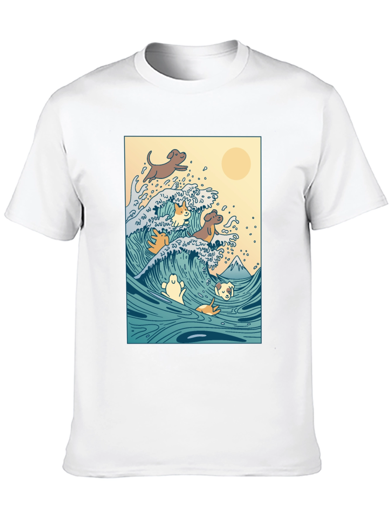 Dogs Surfing Wave Black T-Shirt