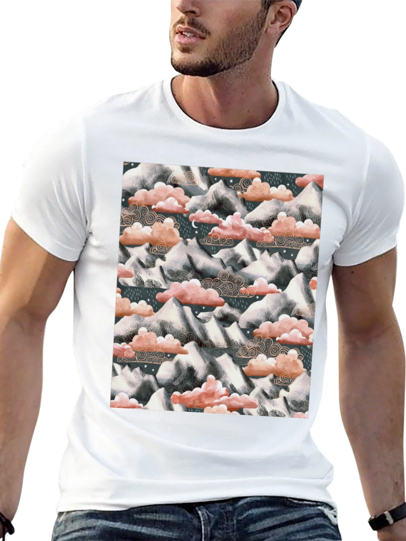 Mountain & Cloud Print T-Shirt