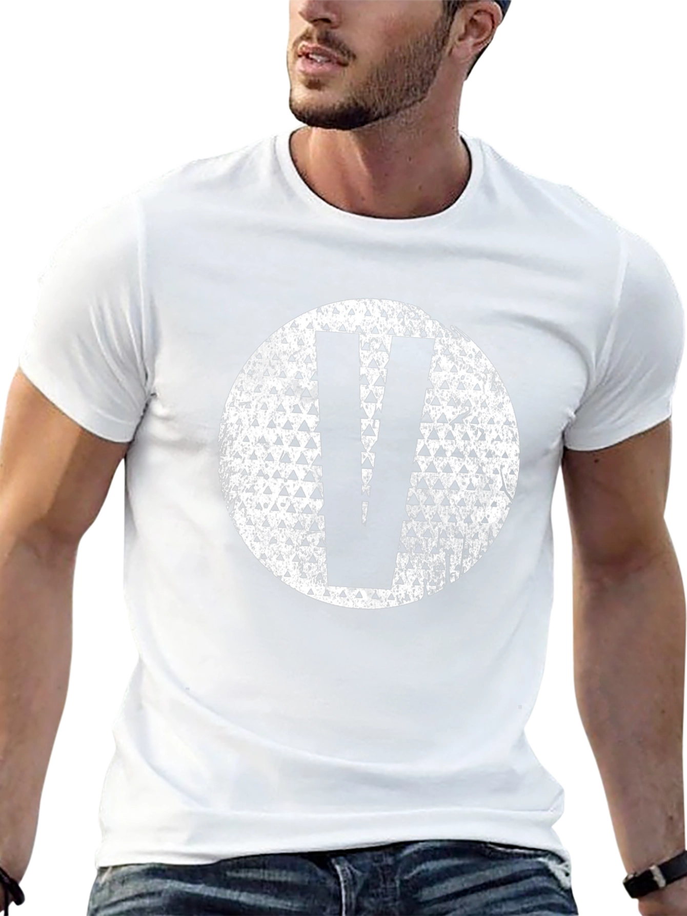 Mens Black T-Shirt with Letter V Graphic