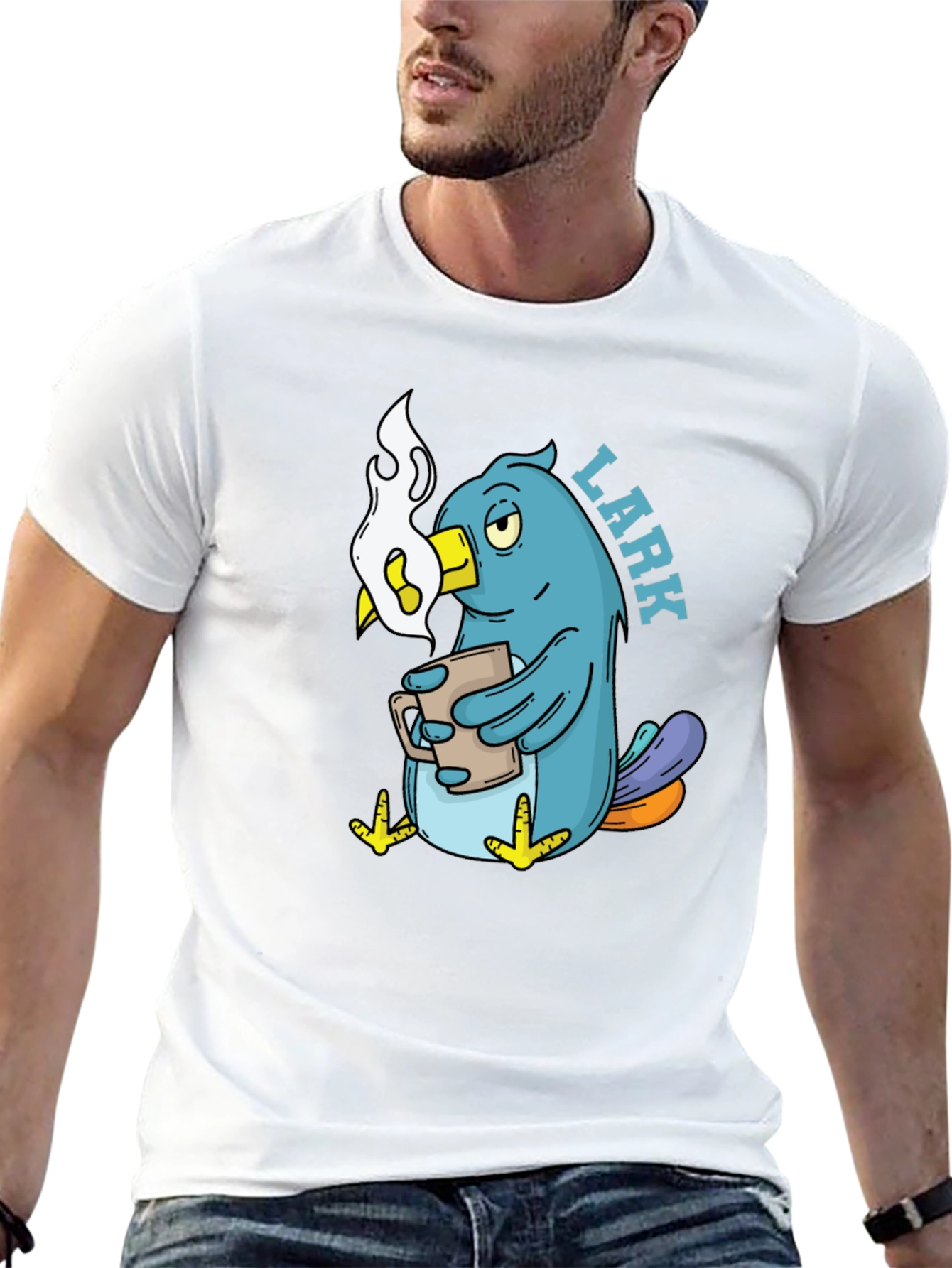 Lark Coffee T-Shirt - Black Cotton Cartoon Bird Design