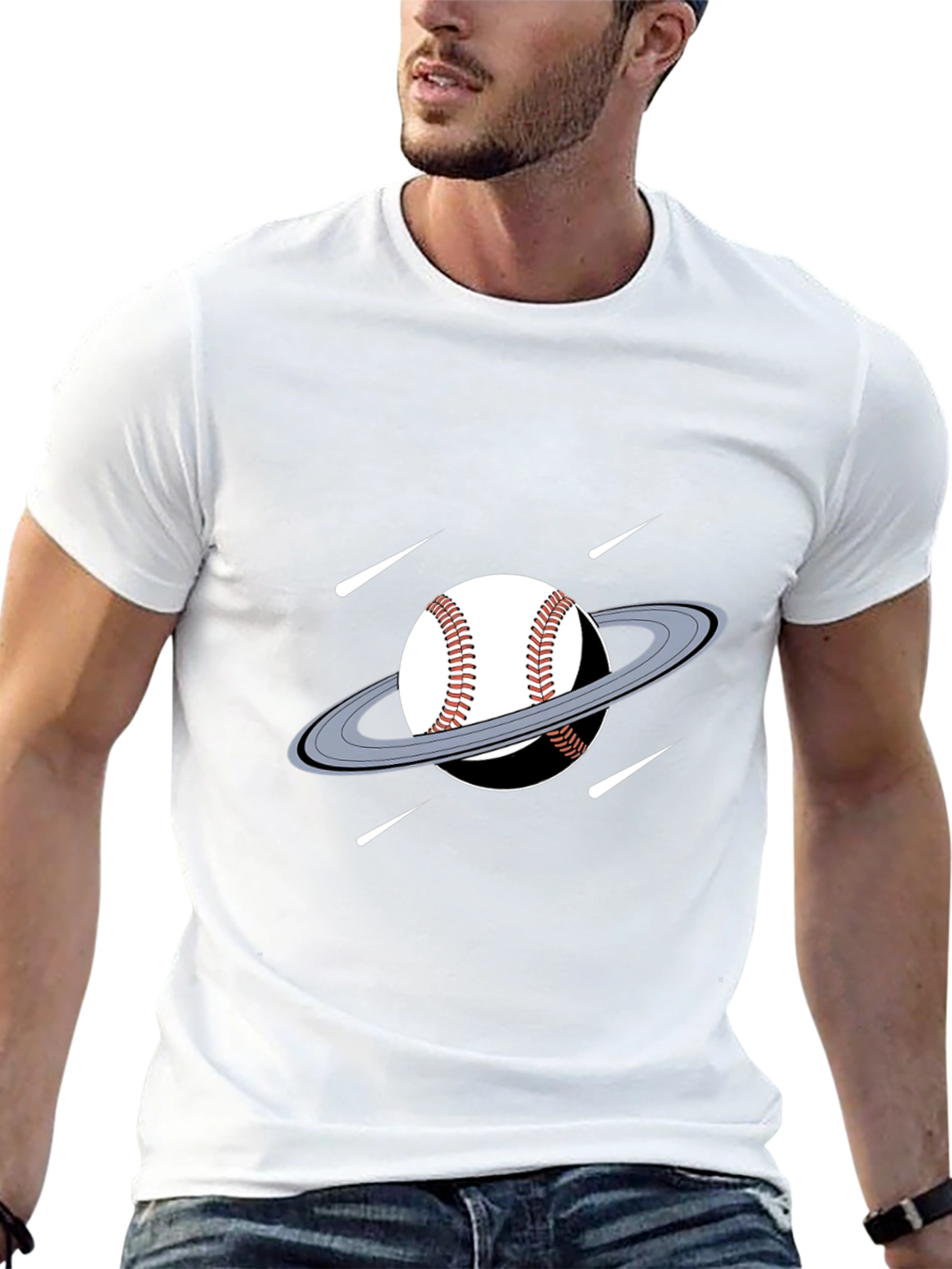 Baseball Planet Black T-Shirt Novelty Graphic Tee