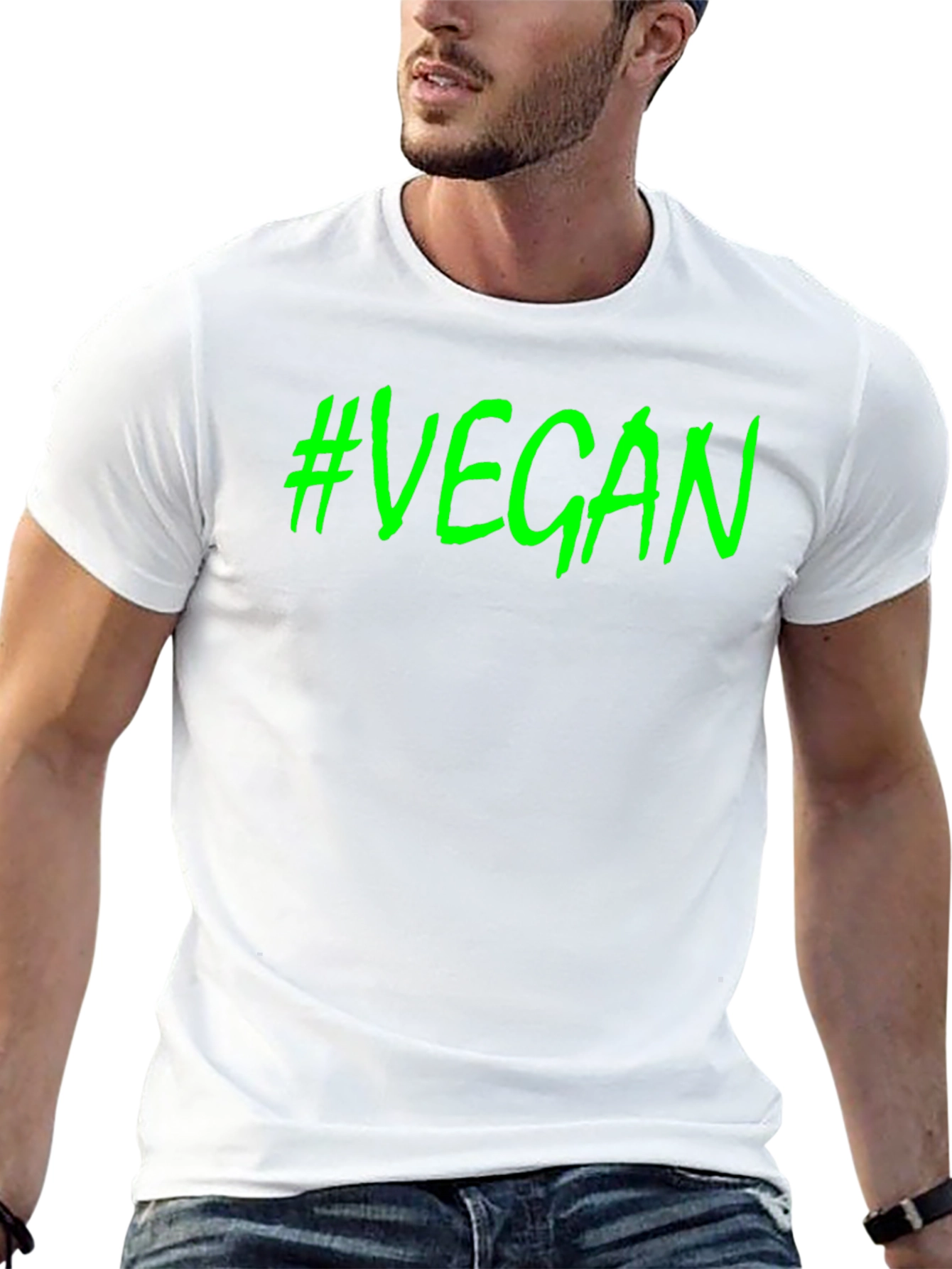 #Vegan Black T-Shirt - Bold Green Graphic Tee