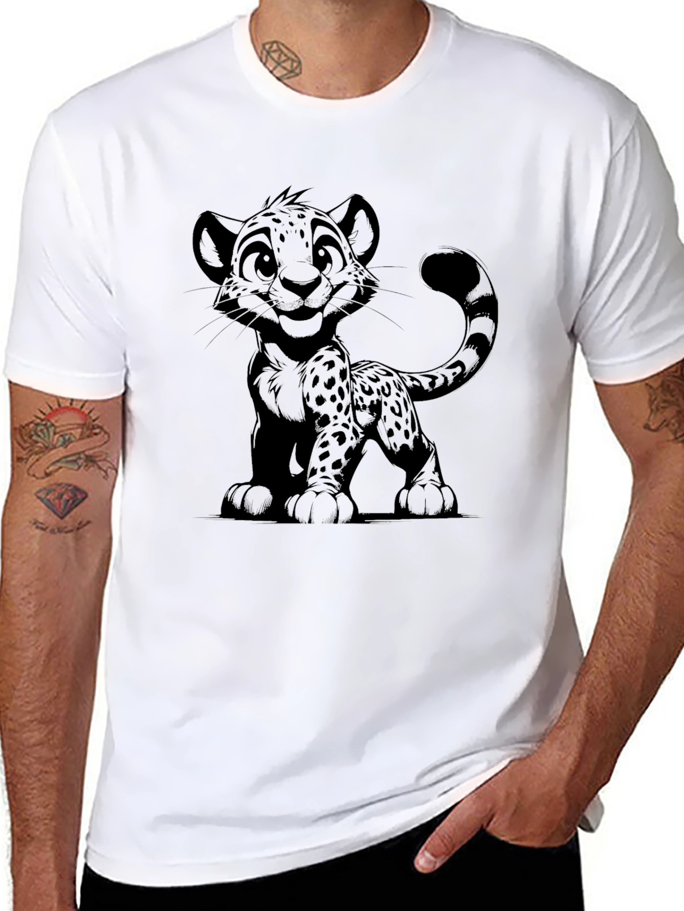 Cartoon Cheetah Graphic T-Shirt
