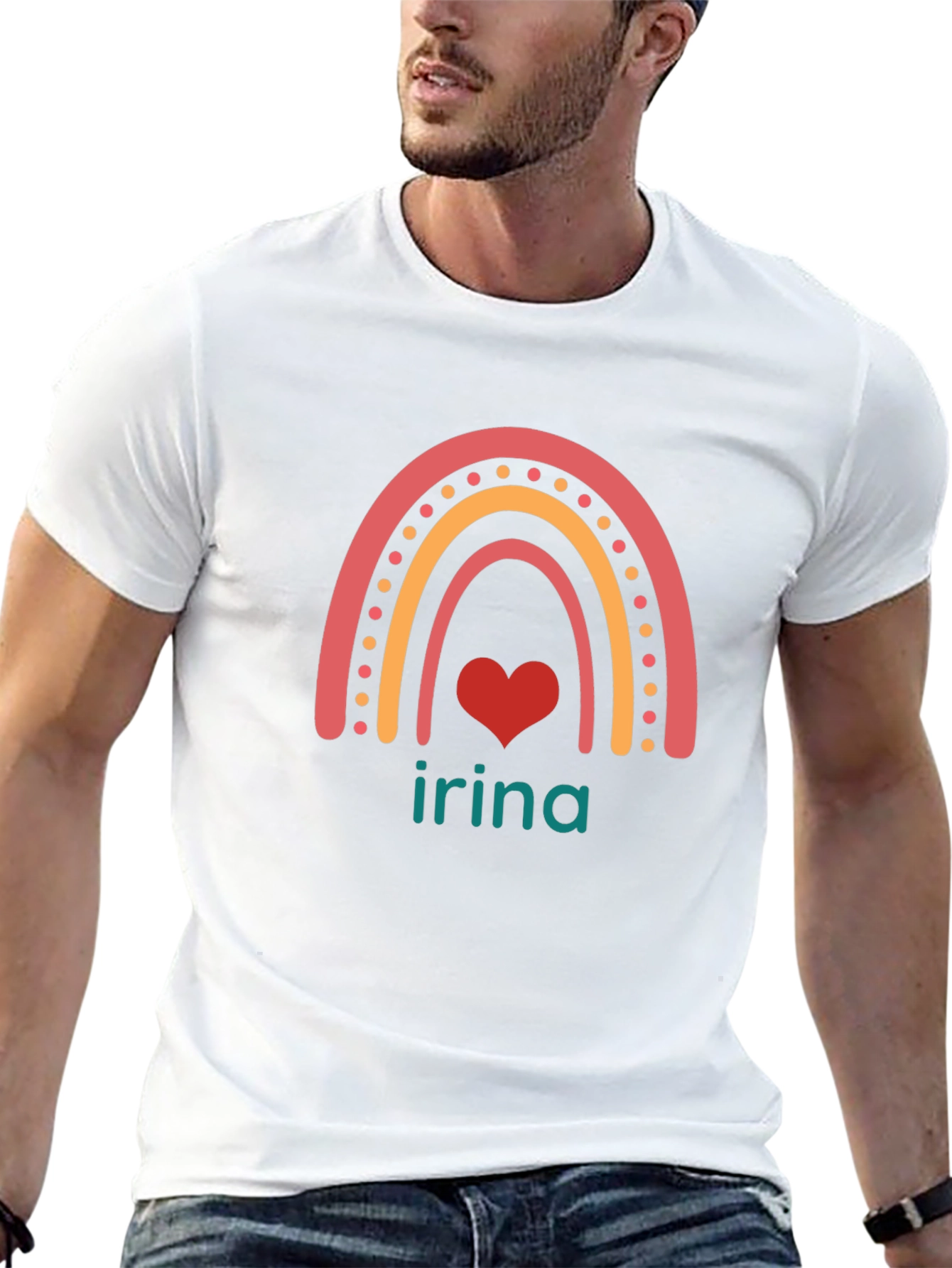 Irina Rainbow Heart Personalized T-Shirt