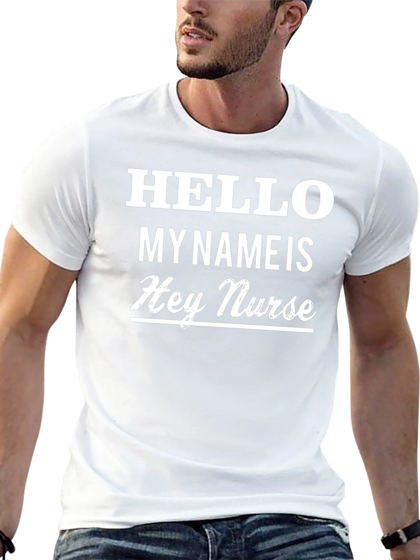 Hello My Name Is Hey Nurse Black T-Shirt