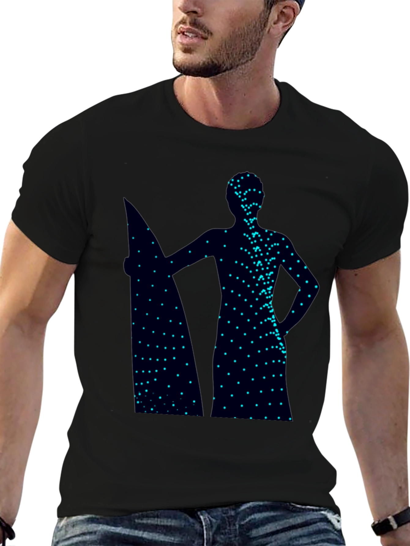 Surfer Silhouette Graphic Black T-Shirt