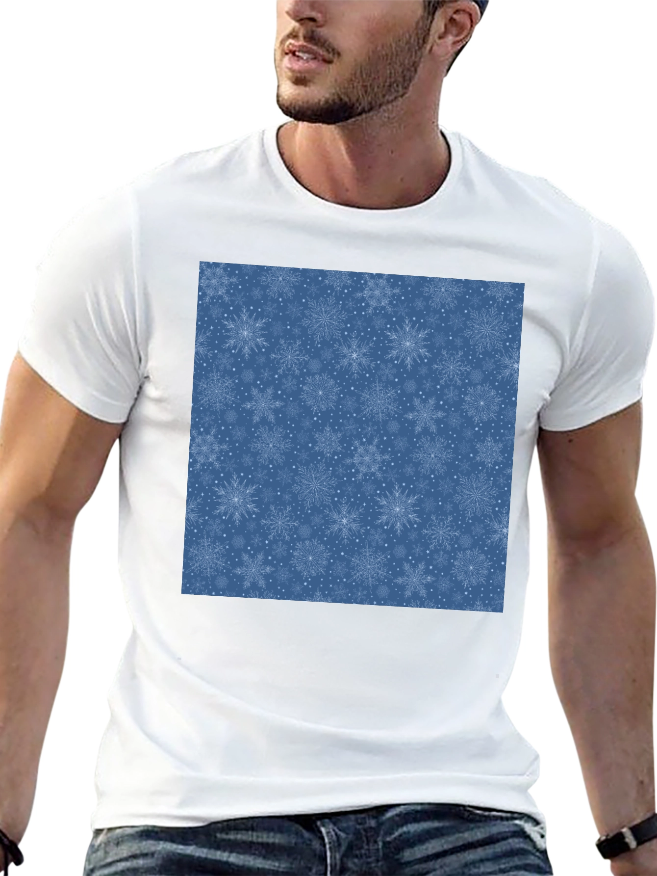 Snowflake Pattern Black T-Shirt