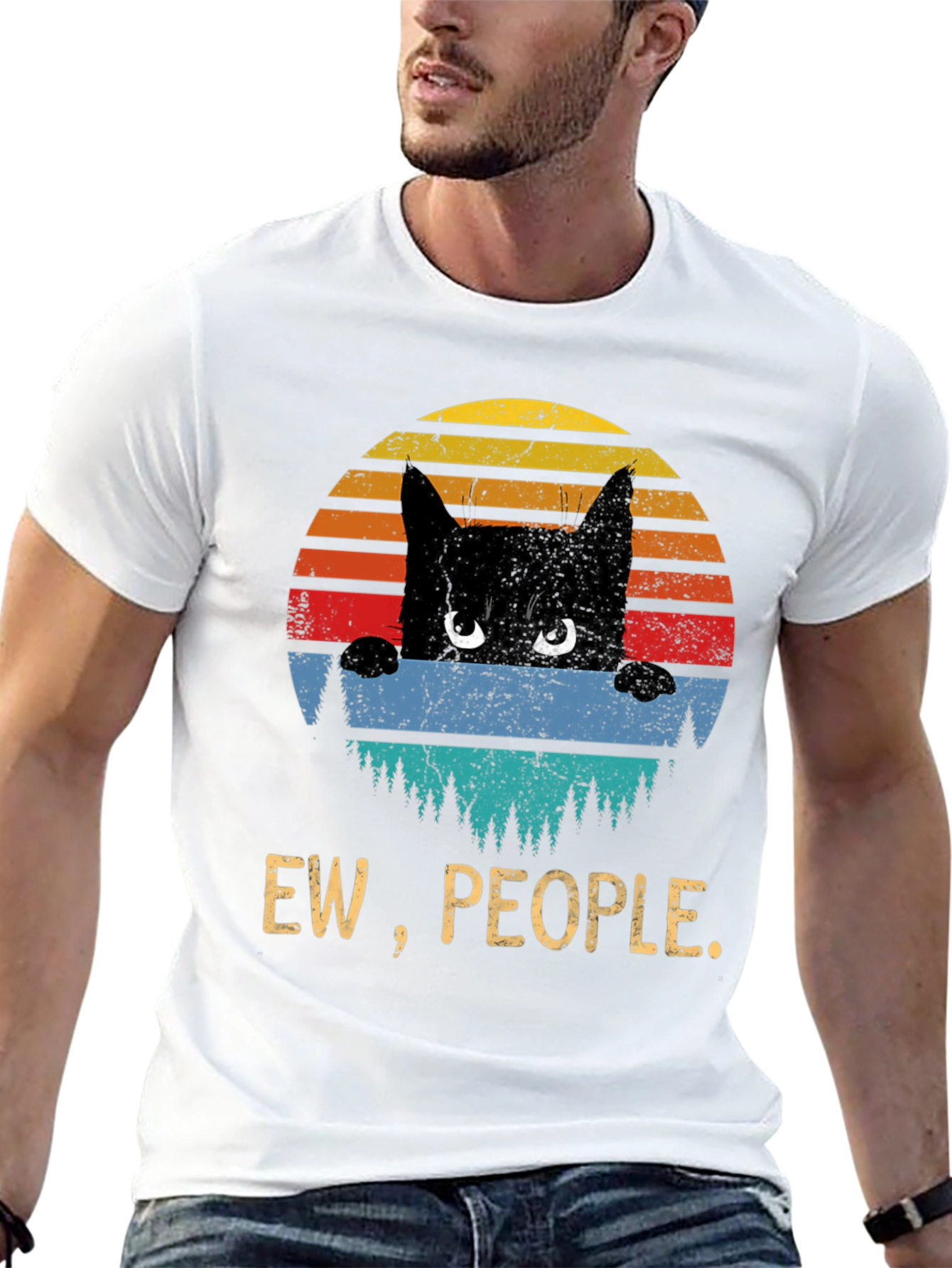 Ew People Cat T-Shirt - Retro Sunset Design