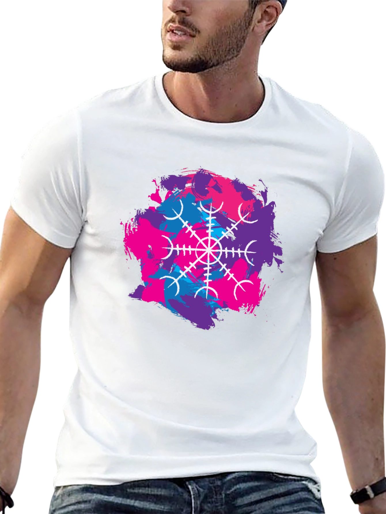 Black T-Shirt with Abstract Vegvisir Design