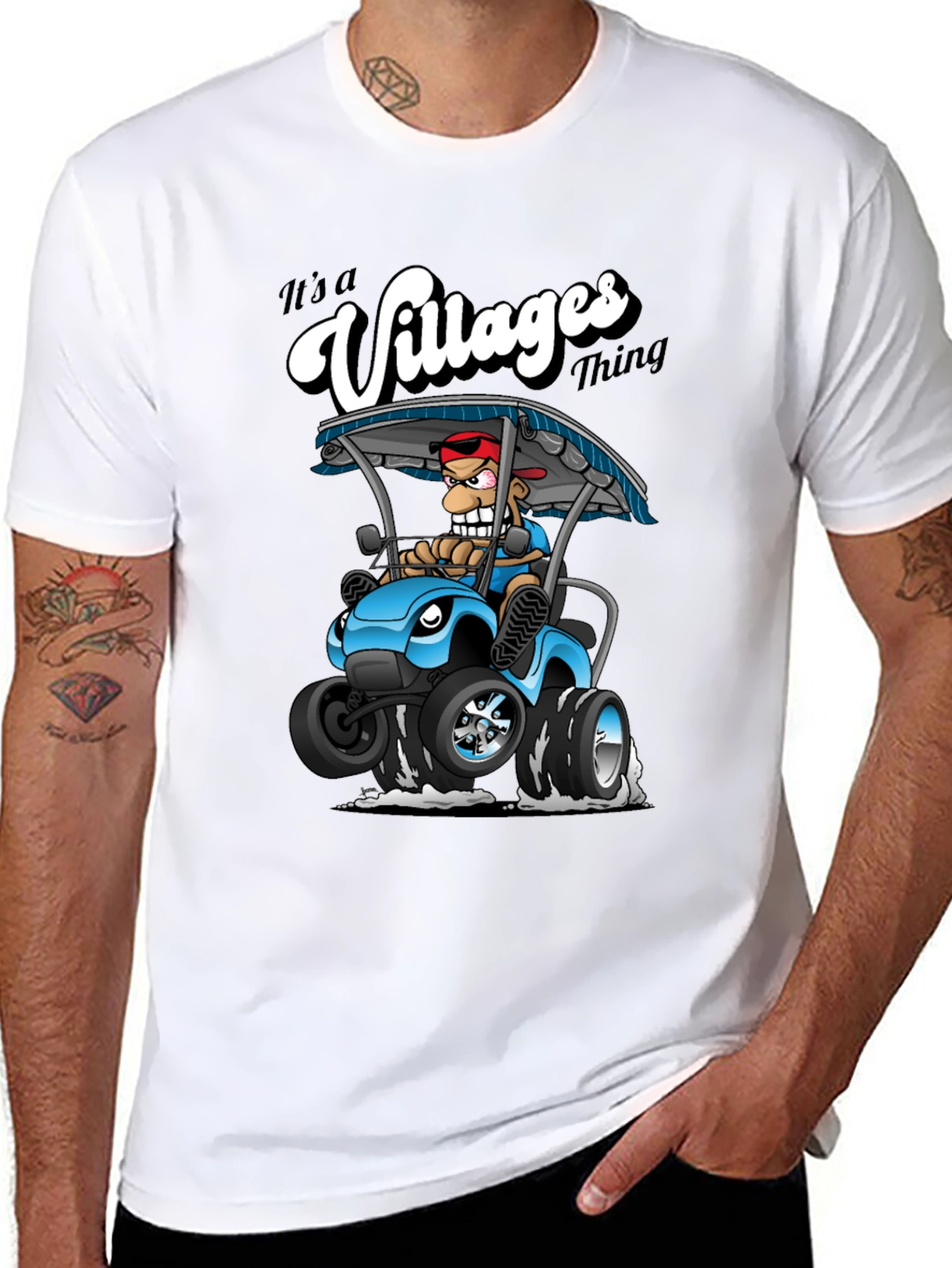 Villages Thing Graphic T-Shirt Funny Cartoon Golf Cart Tee