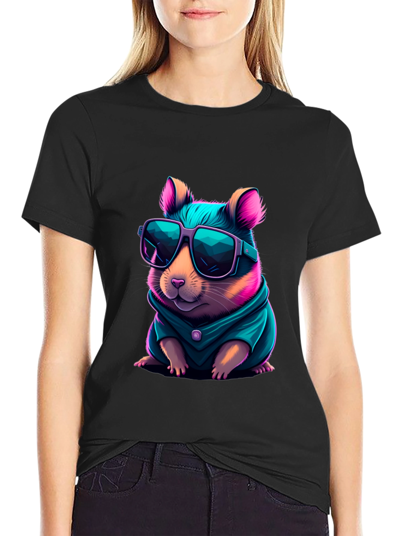 Cool Hamster Graphic Tee - Black T-Shirt