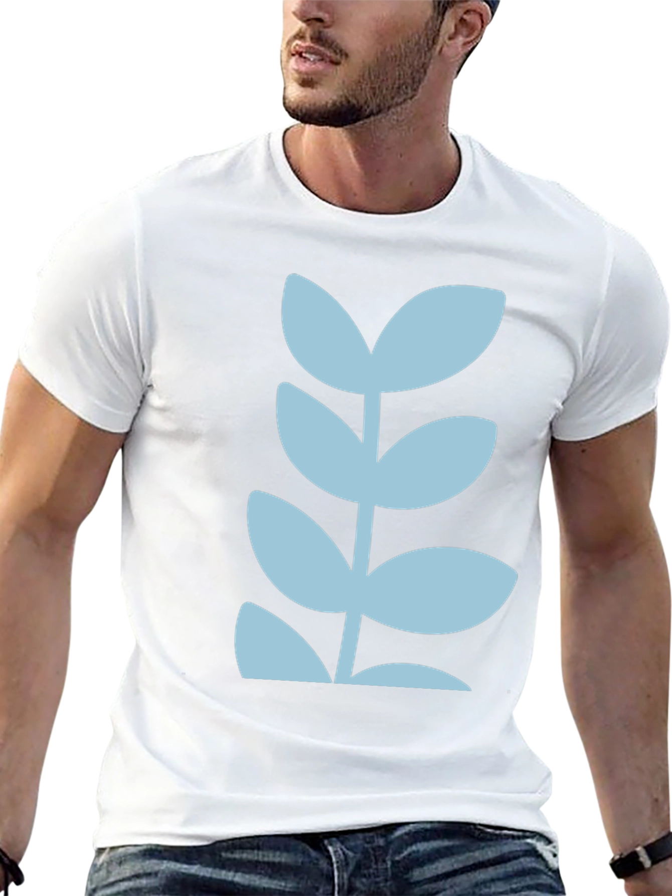 Modern Leaf Design Black T-Shirt