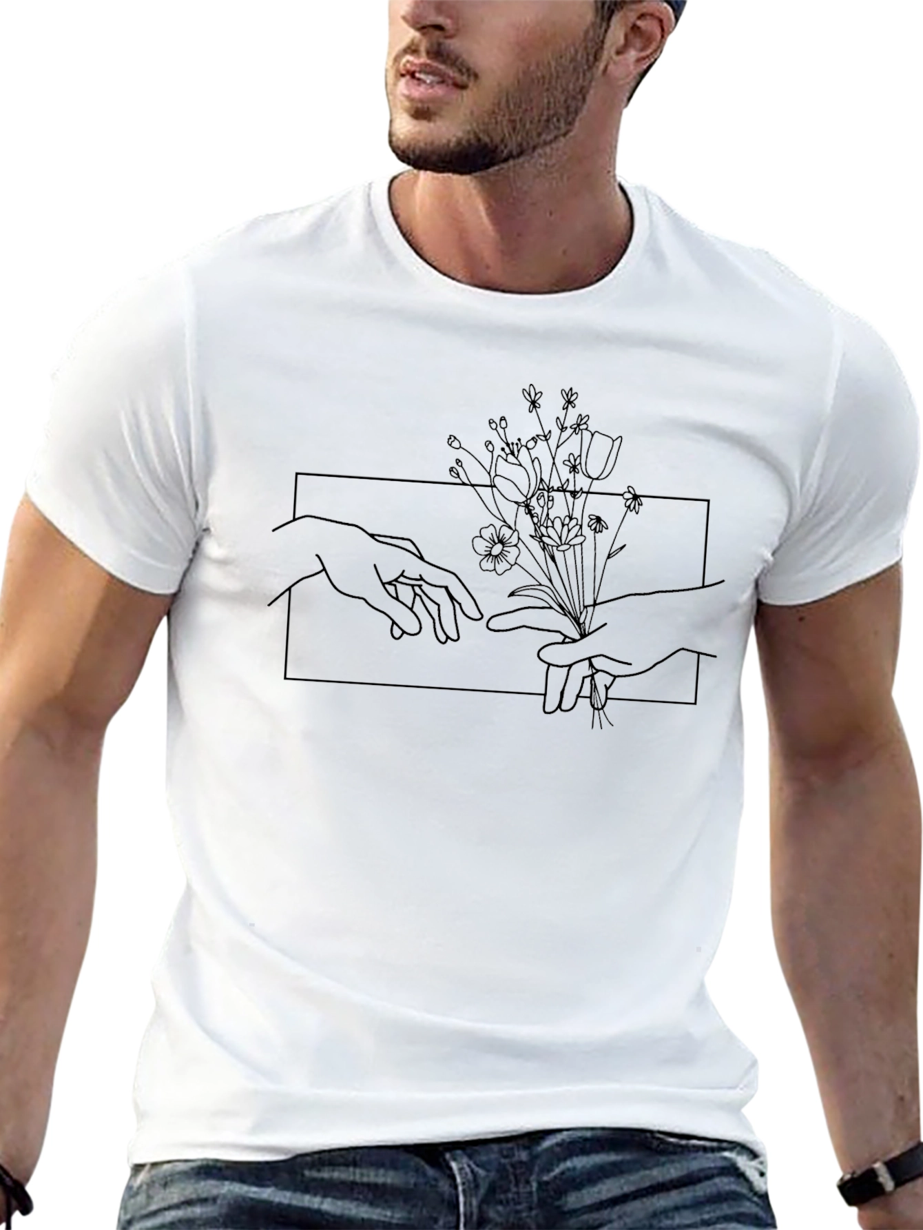 Artistic Floral Hand Graphic Black T-Shirt