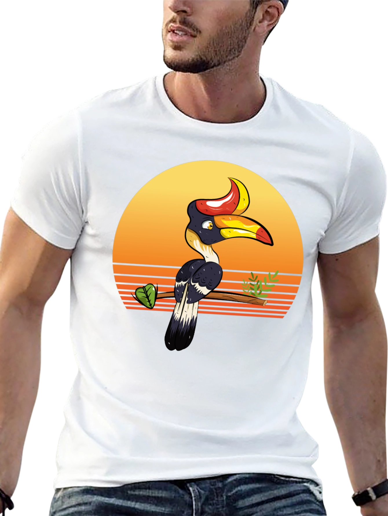 Tropical Hornbill Sunset Graphic Tee
