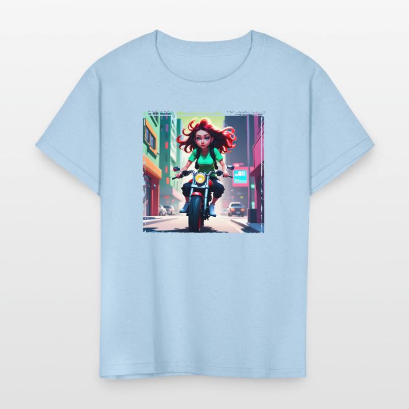 AI Girl on Streetbike in City - Trendy Girl Shirts