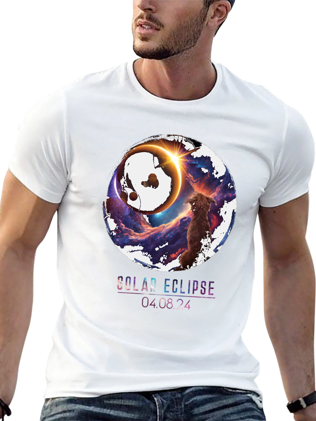 Solar Eclipse Dog Graphic Tee - April 8 2024