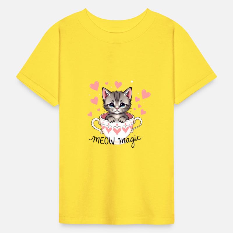 Cute kitten popping out of a teacup with hearts