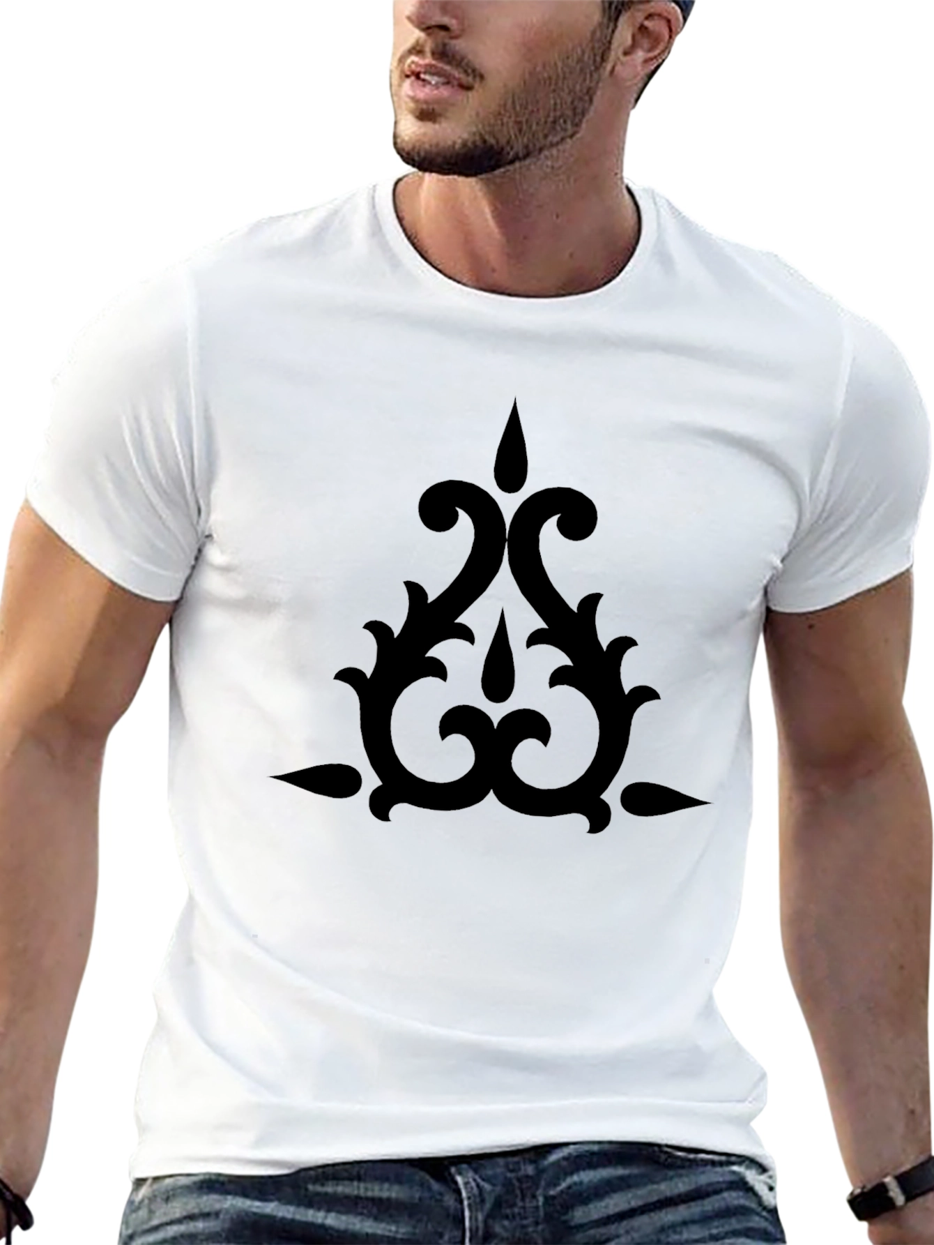 Stylish Black T-Shirt with Ornamental Design