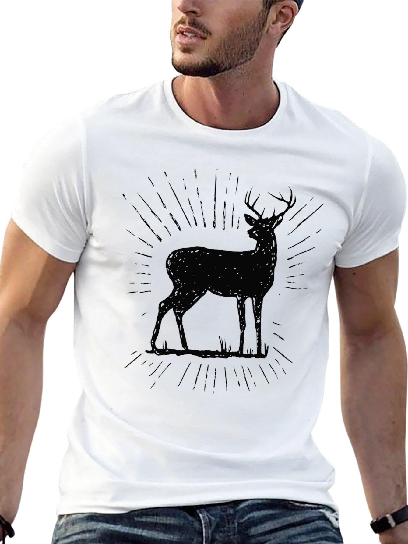 Mens Black Deer Graphic T-Shirt