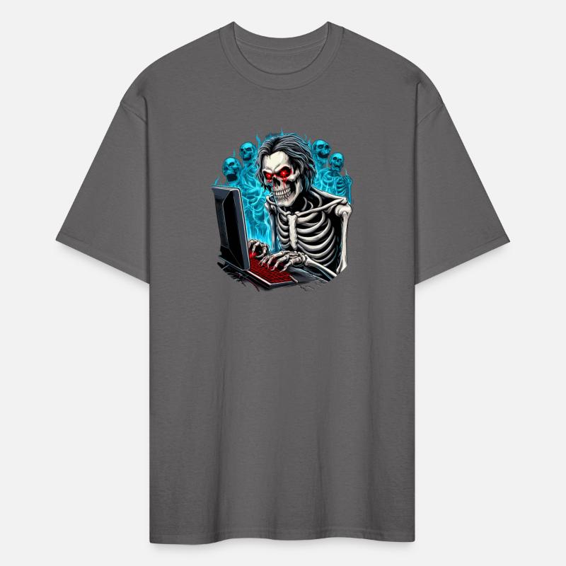 Gamer shirt design. Skeleton gaming in hell