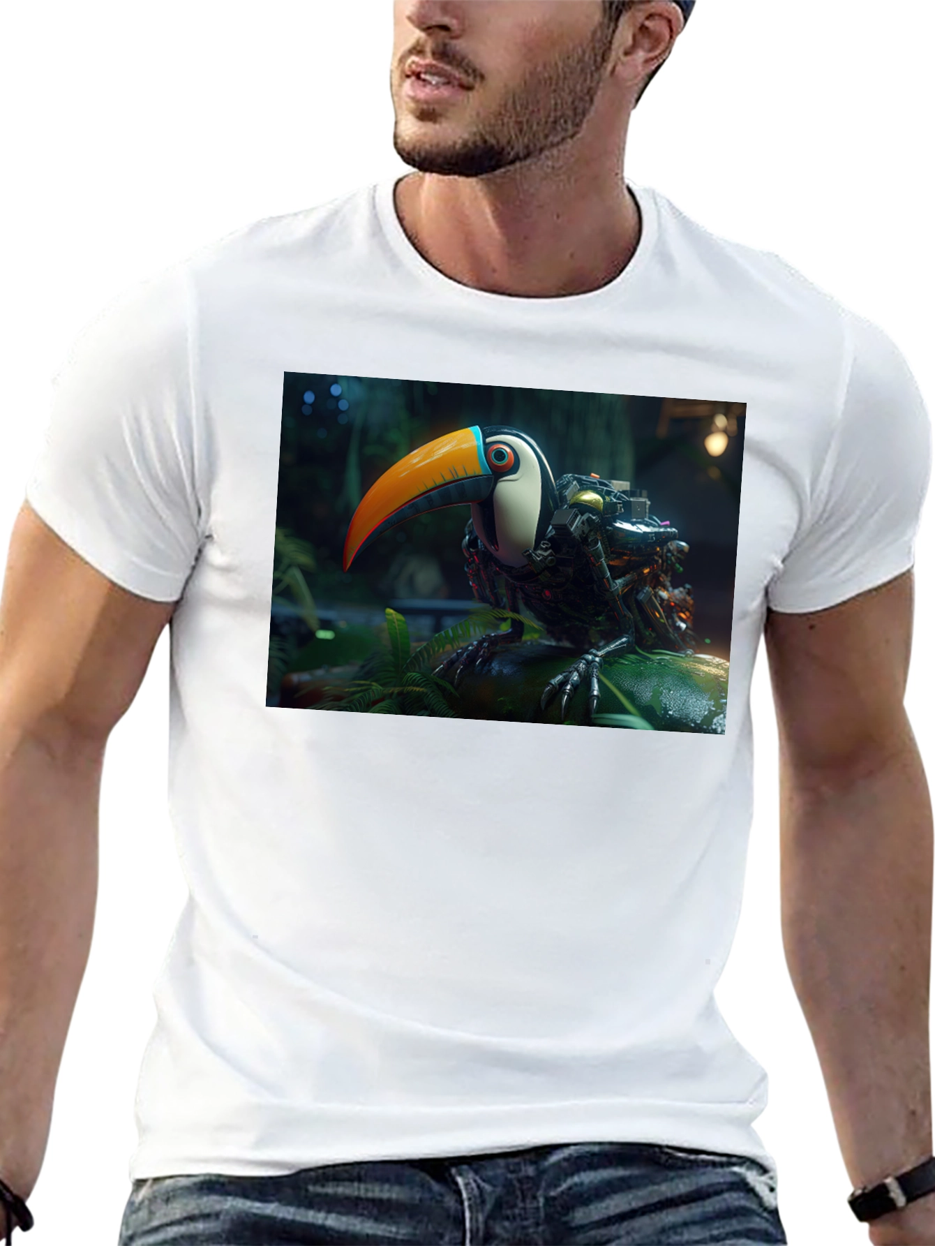 Robotic Toucan Graphic Tee - Black Cotton Blend