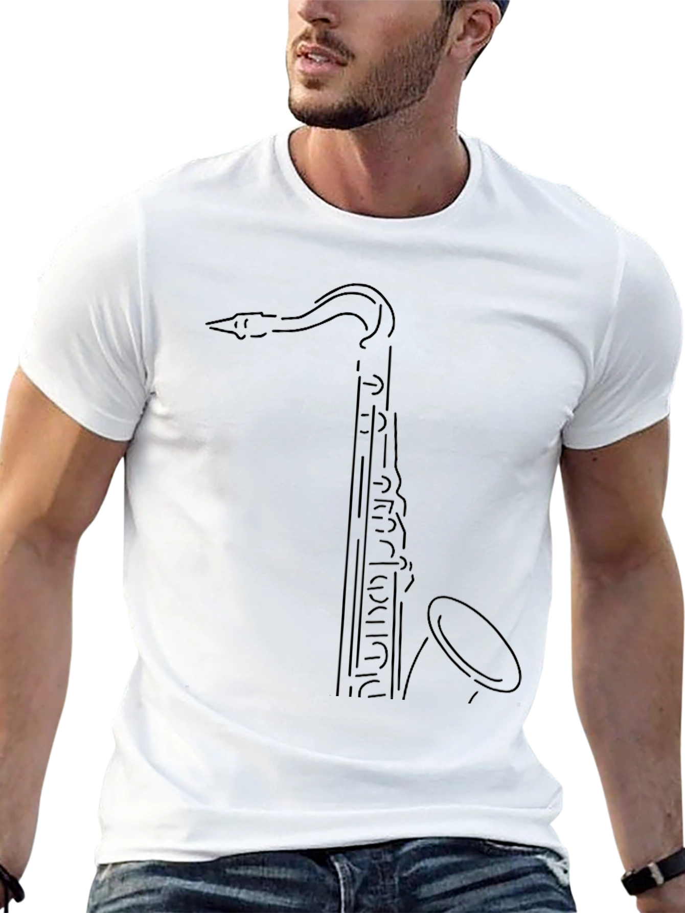 Saxophone Outline Black T-Shirt