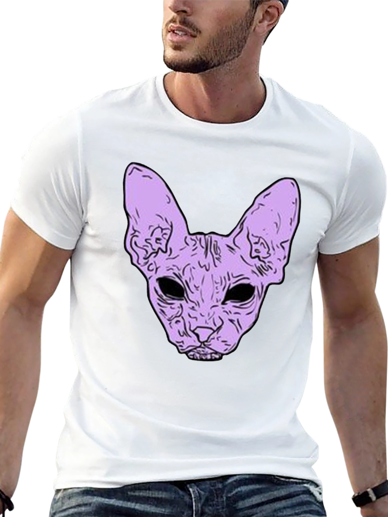 Sphynx Cat Graphic Tee - Black Cotton Shirt