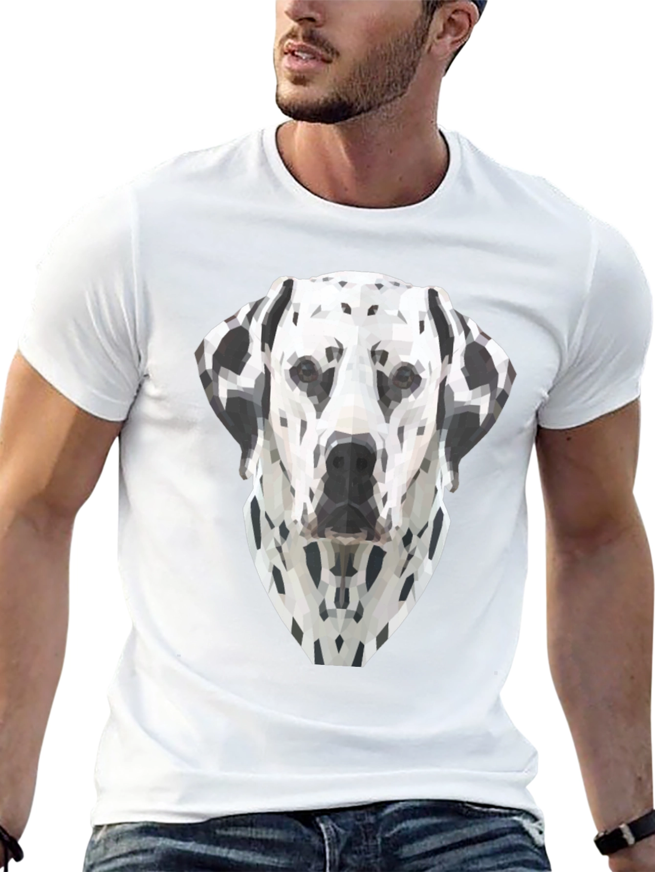Geometric Dalmatian Dog Graphic Tee - Black