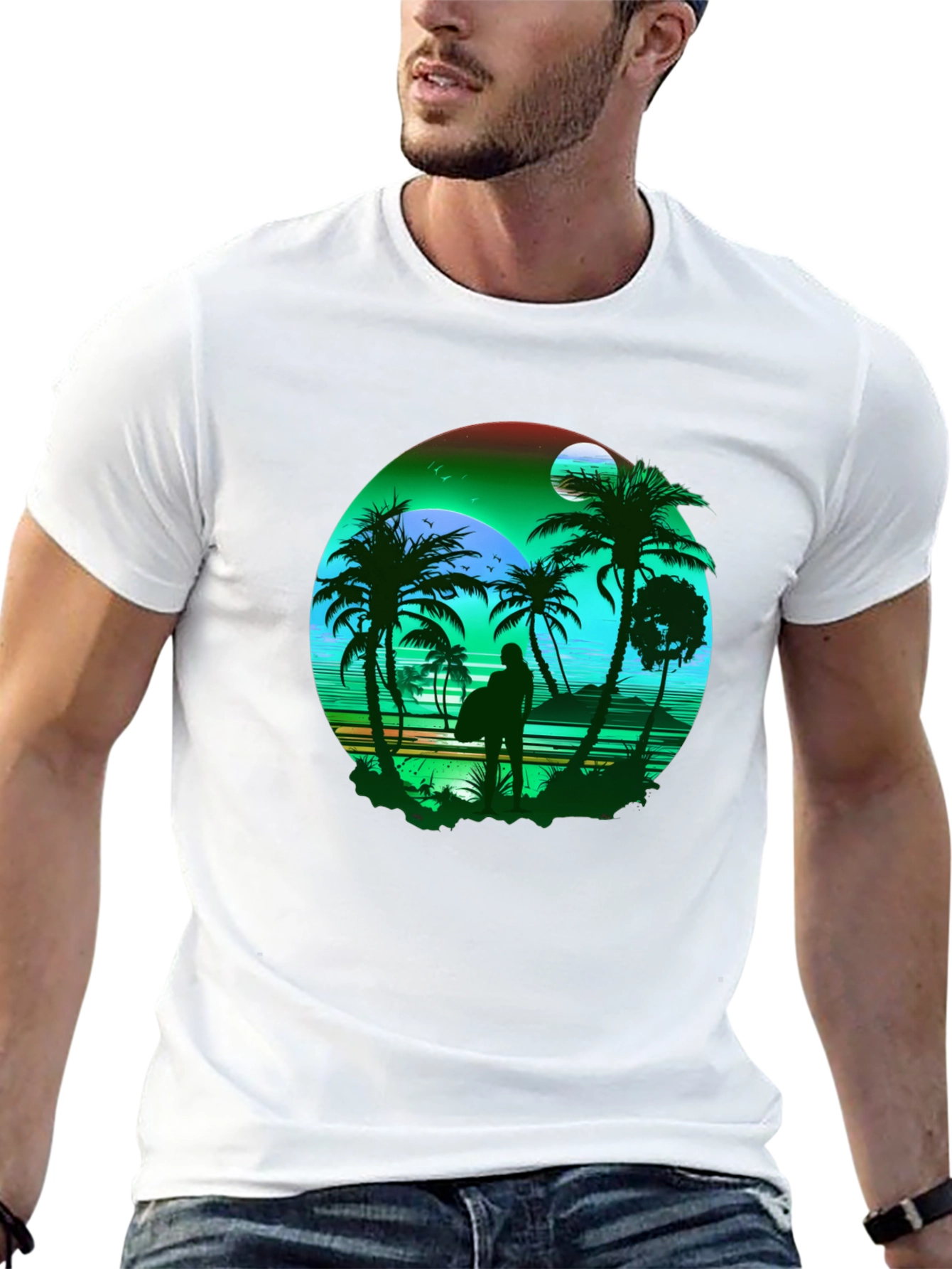Tropical Beach Surfer Graphic Tee