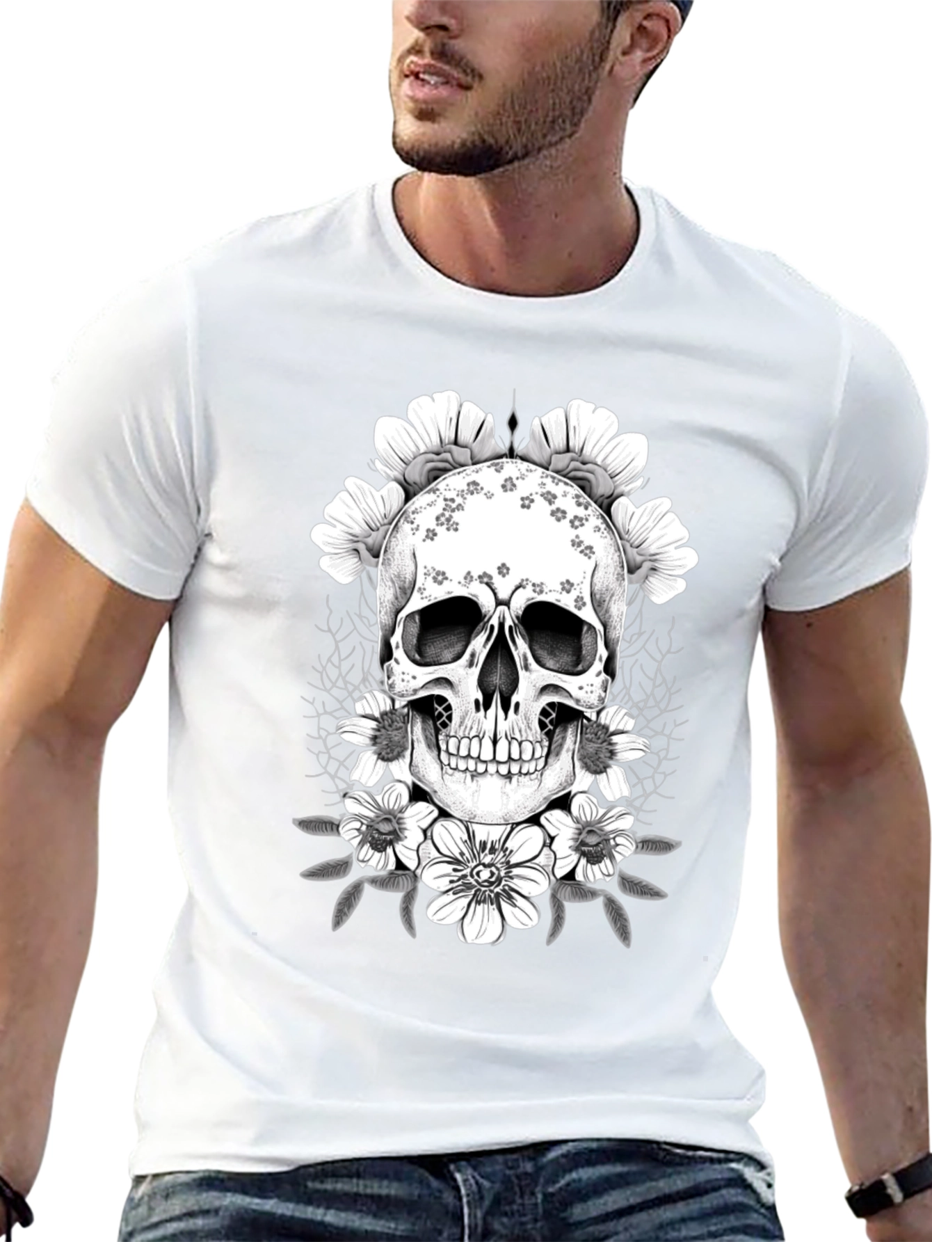Floral Skull Graphic T-Shirt - Dark Aesthetic Tee