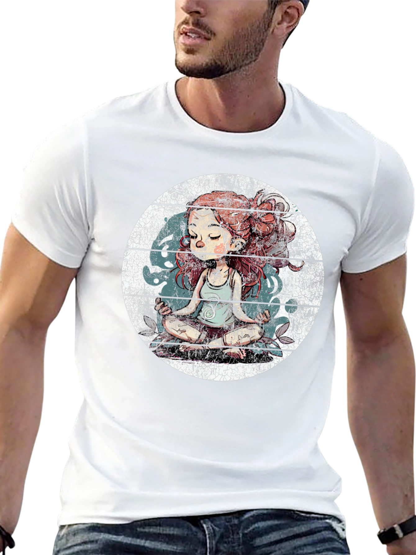 Meditating Girl Graphic Tee - Black Cotton Blend