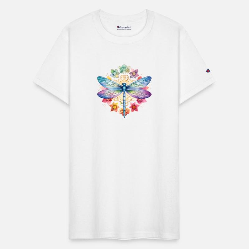 Retro Zen Lotus Flower Dragonfly Rainbow