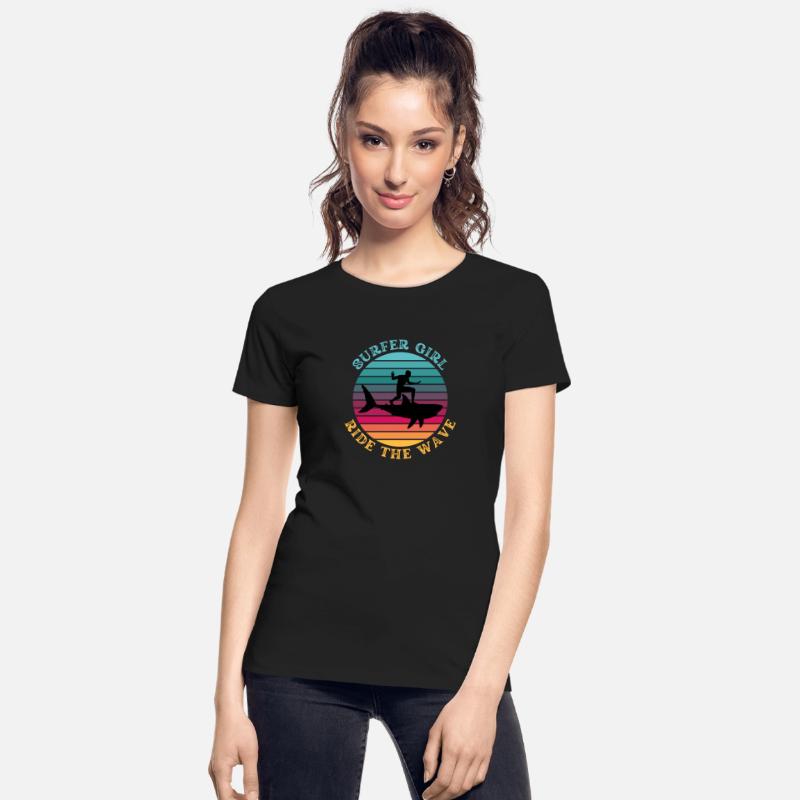 Shark Surfer Girl Ride the Wave Rainbow Sunset