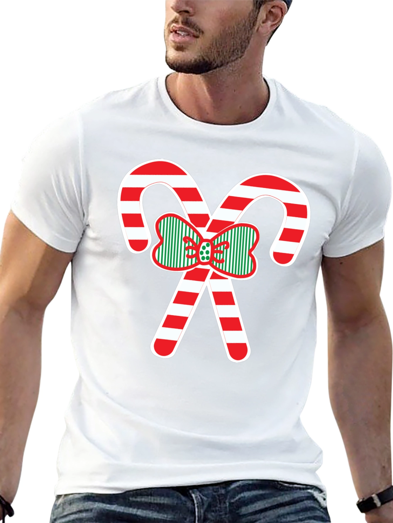 Christmas Candy Cane Bow T-Shirt
