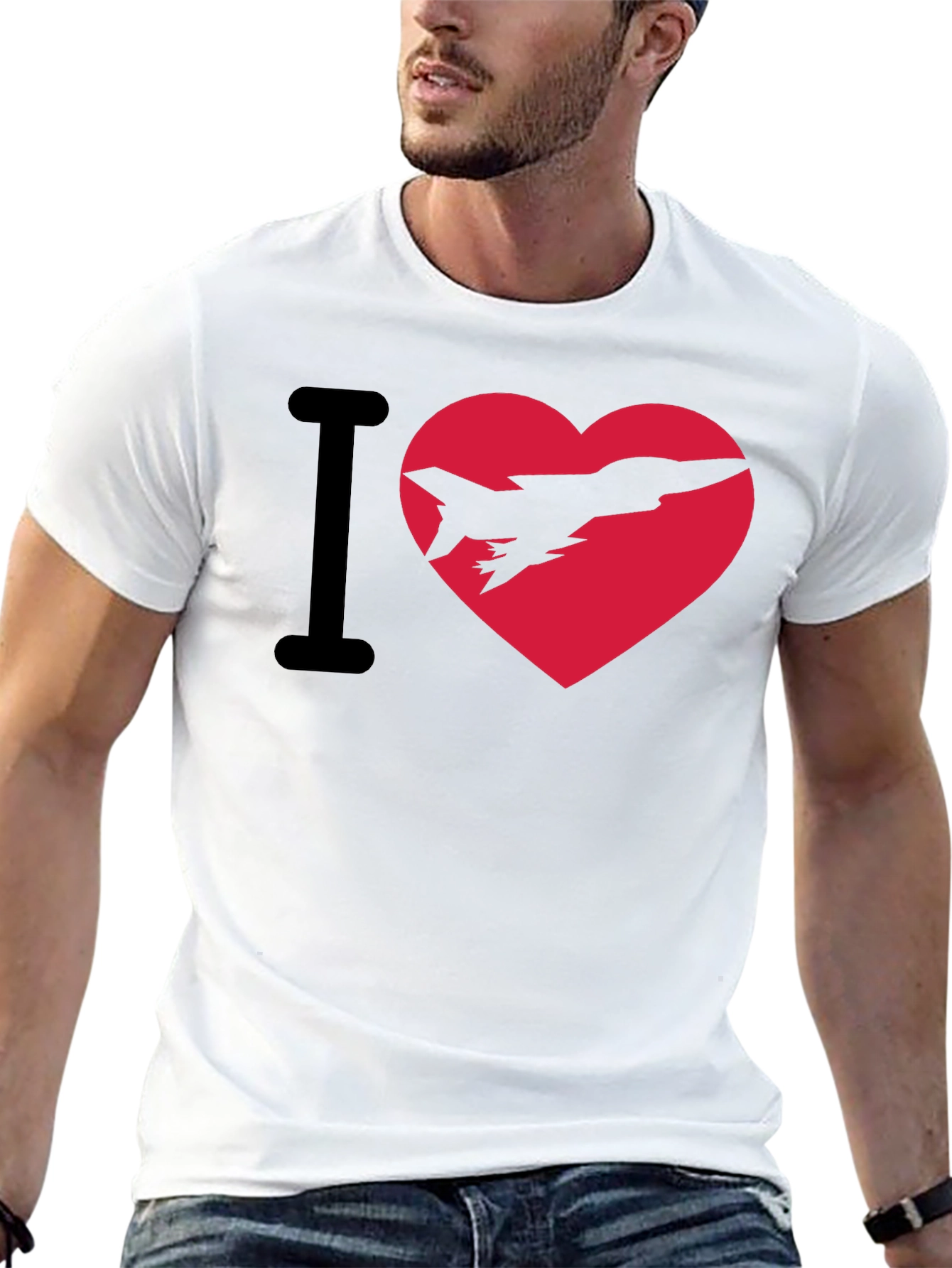 I Heart Jets Black Cotton Graphic Tee