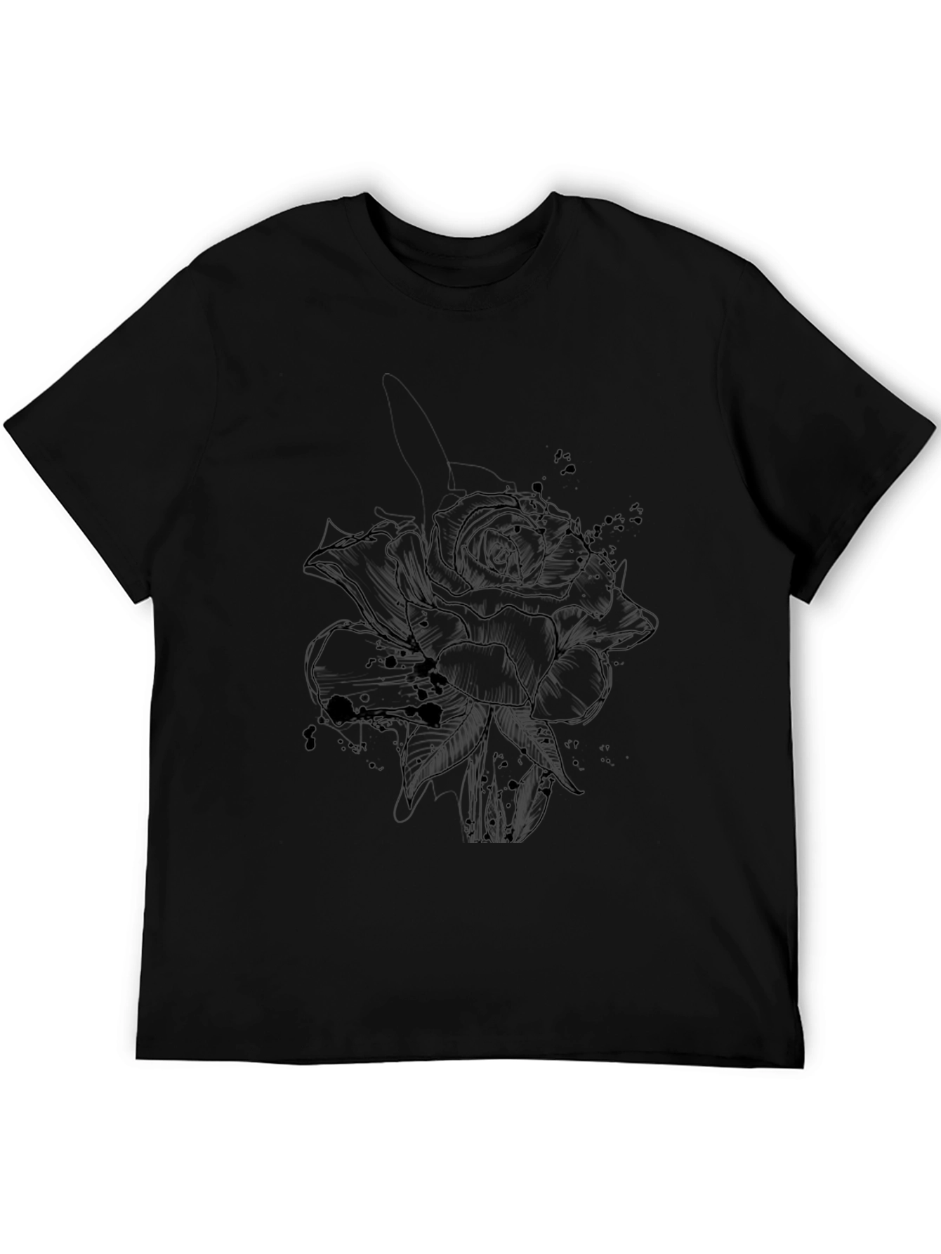 Rose Graphic Print Black Casual T-Shirt