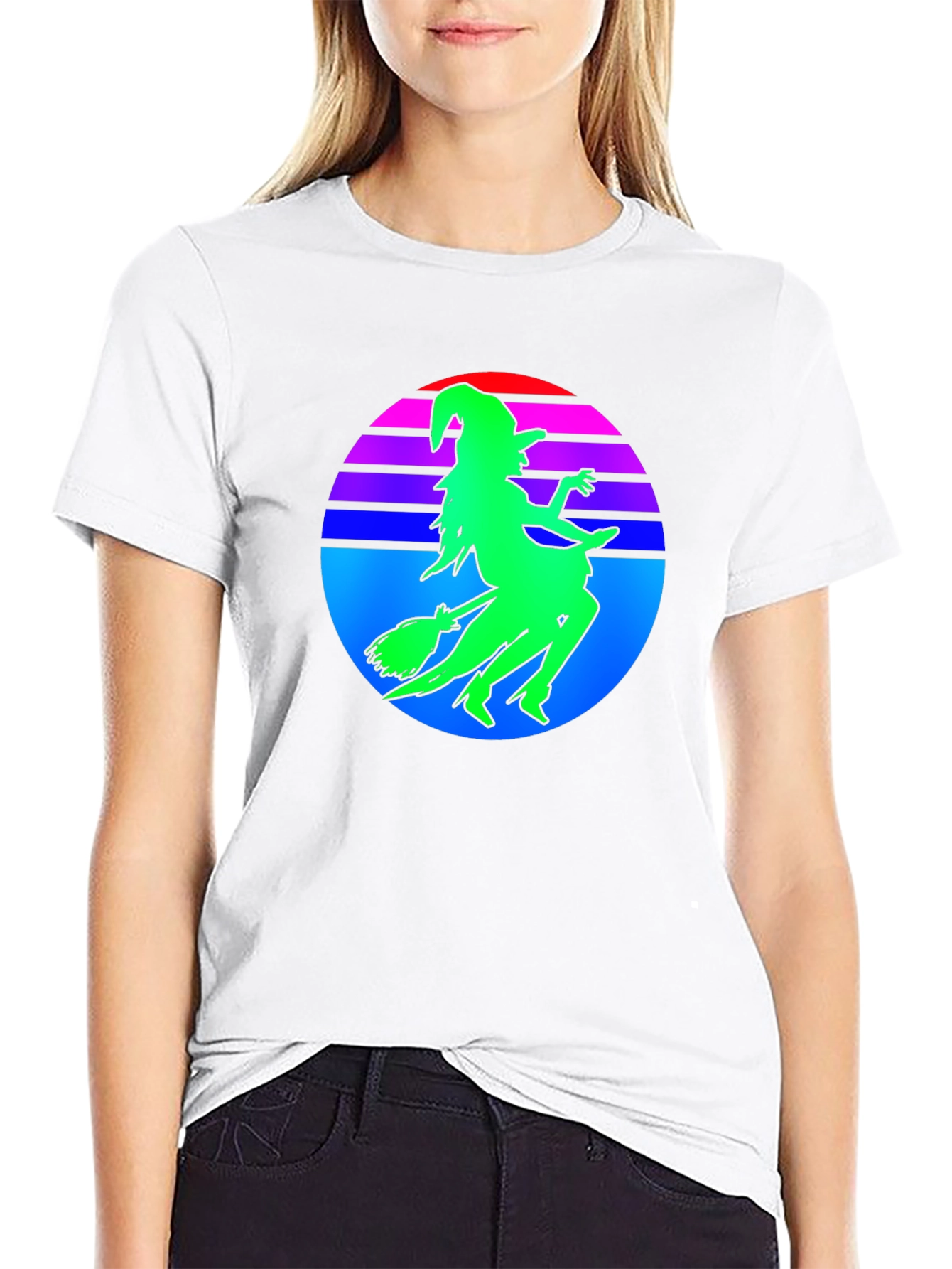 Retro Witch Silhouette T-Shirt - Halloween Style