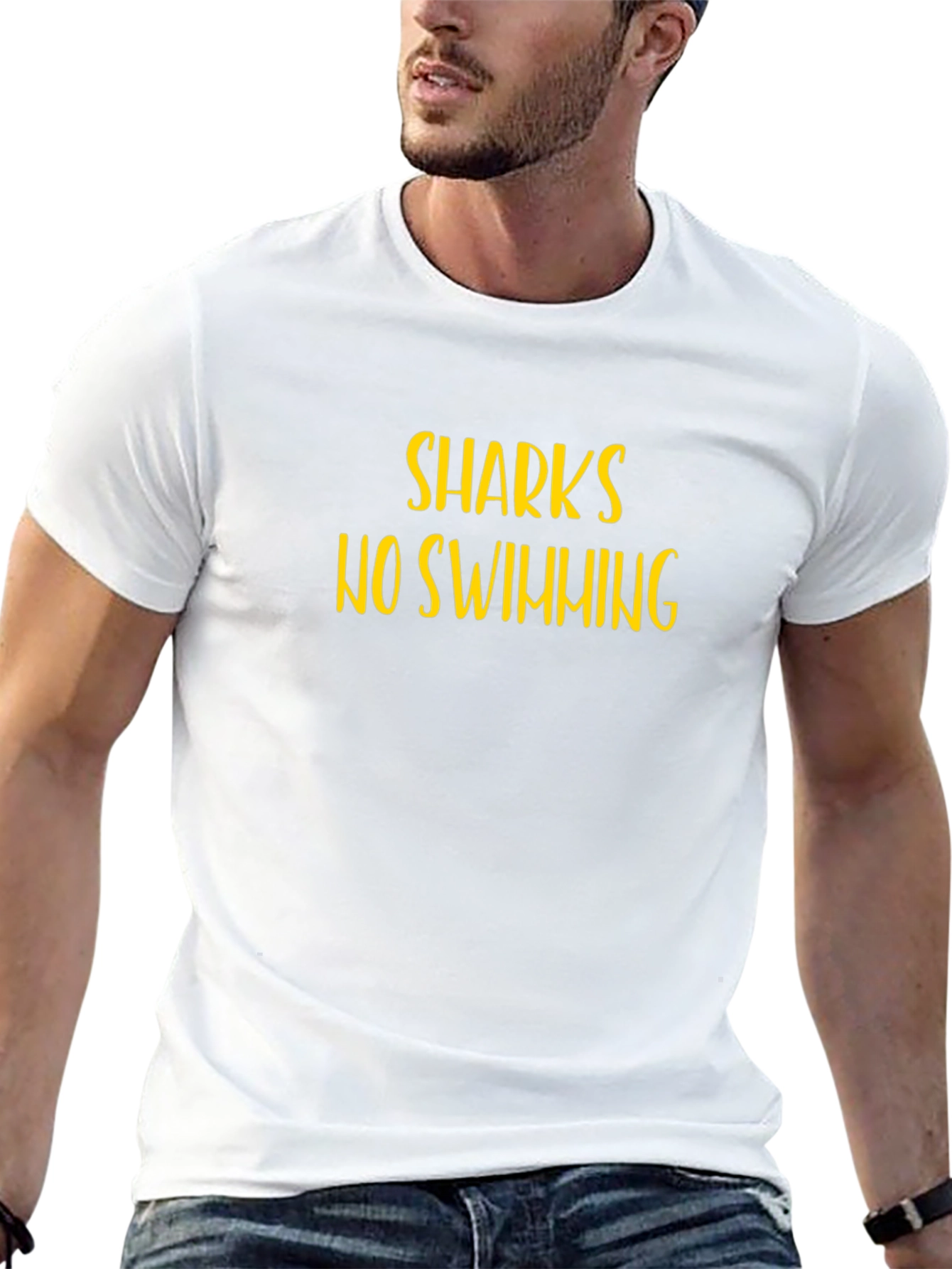 Sharks No Swimming Graphic Black Tee Shirt