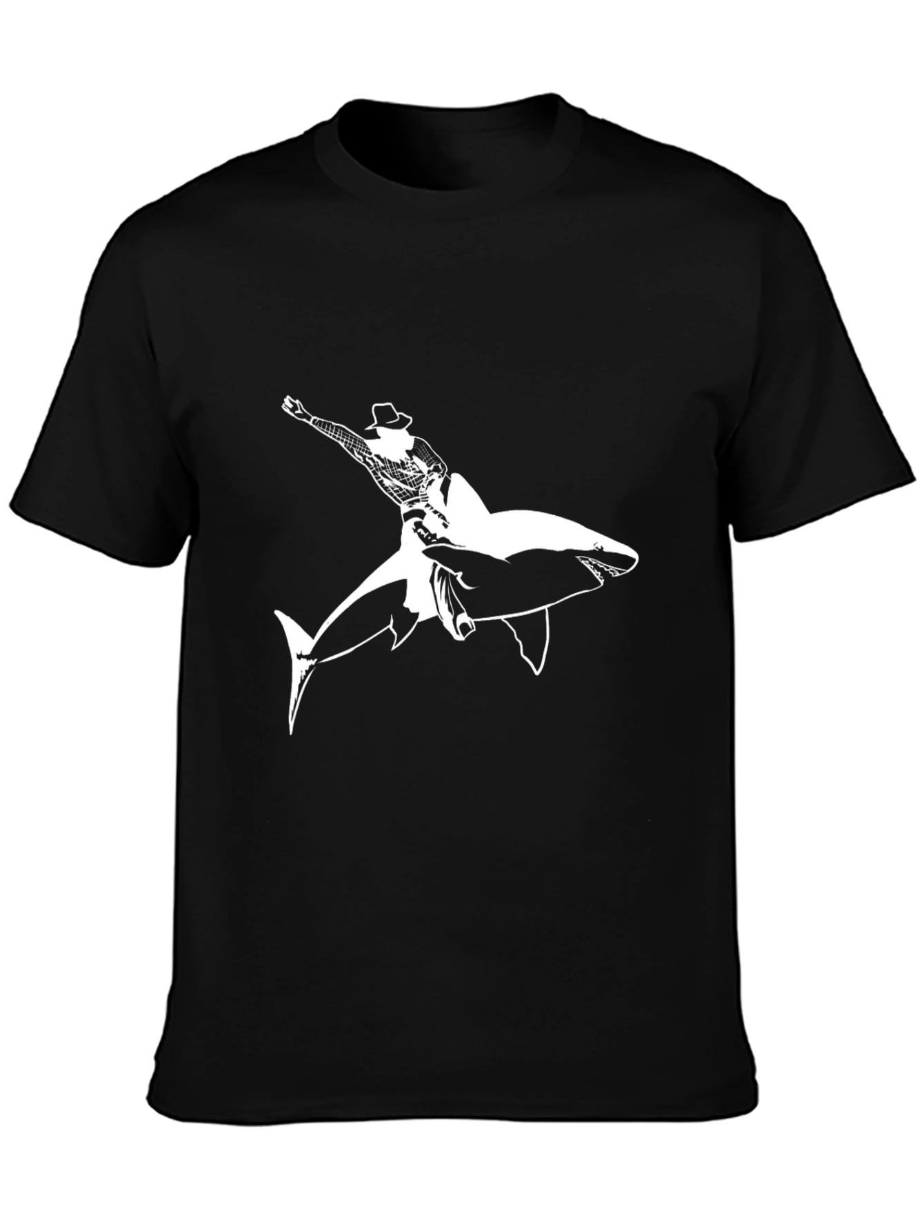 Cowboy Riding Shark Black T-Shirt