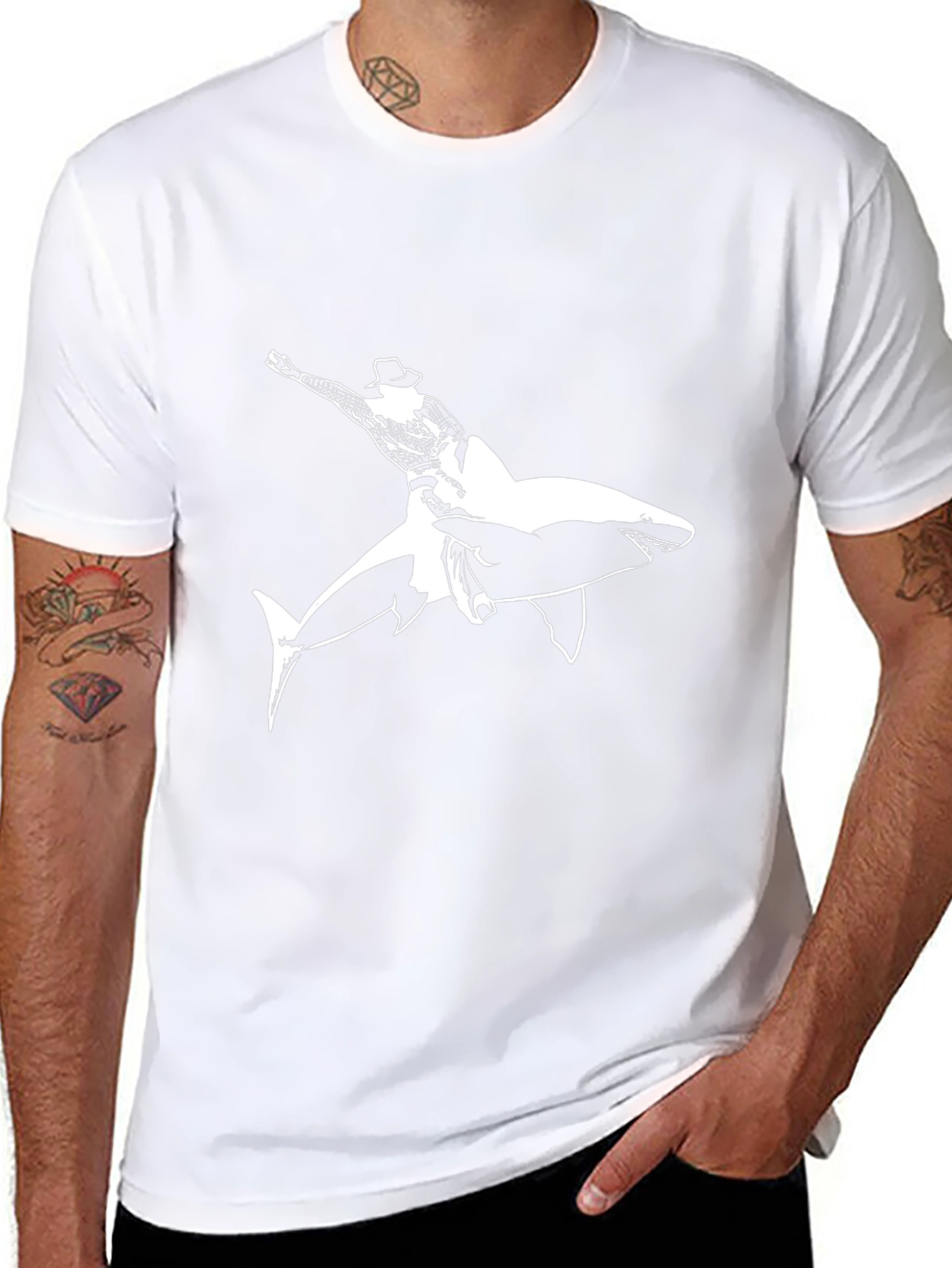 Cowboy Riding Shark Black T-Shirt