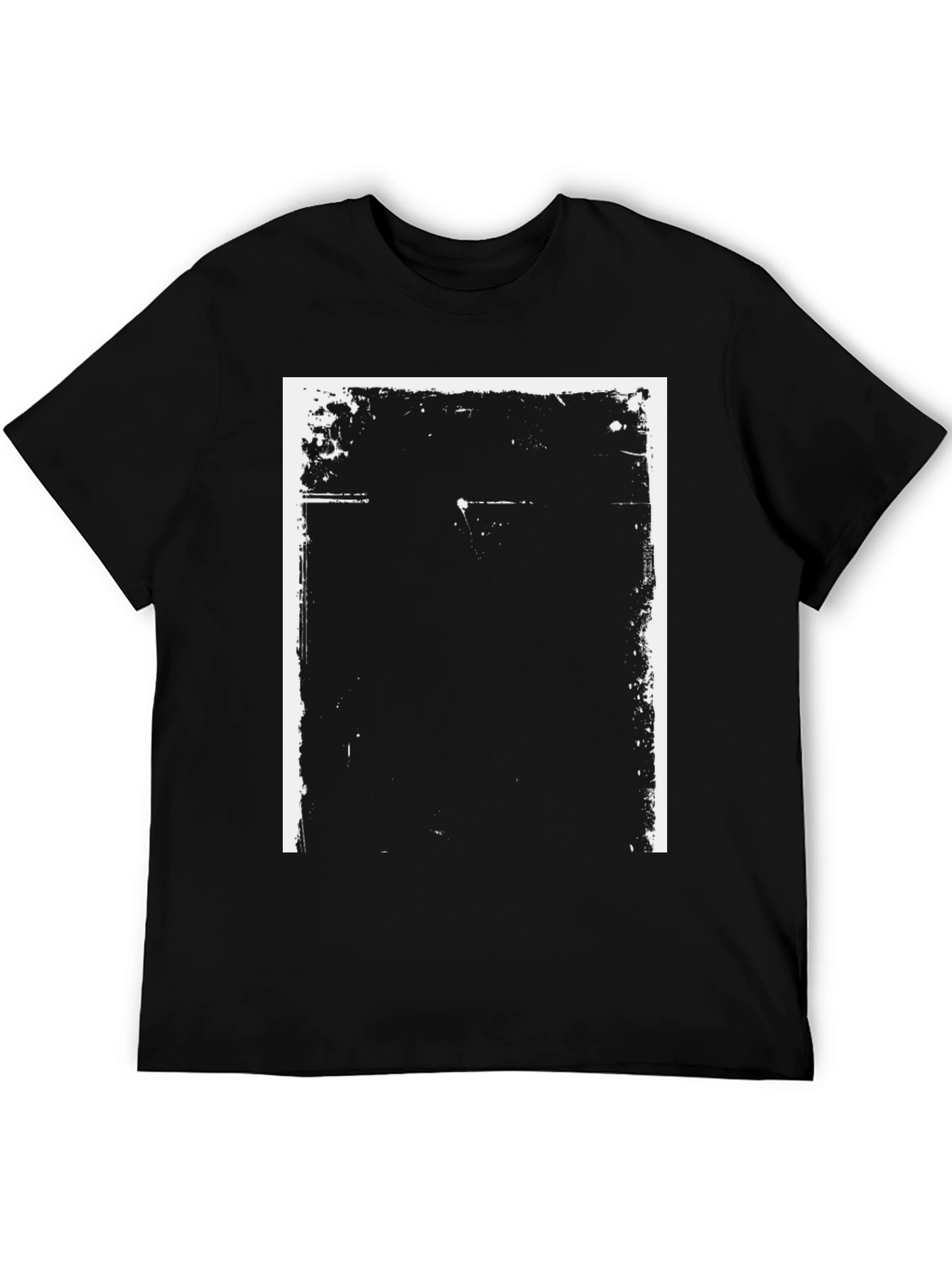 Mens Black Graphic Tee - Grunge Border Design