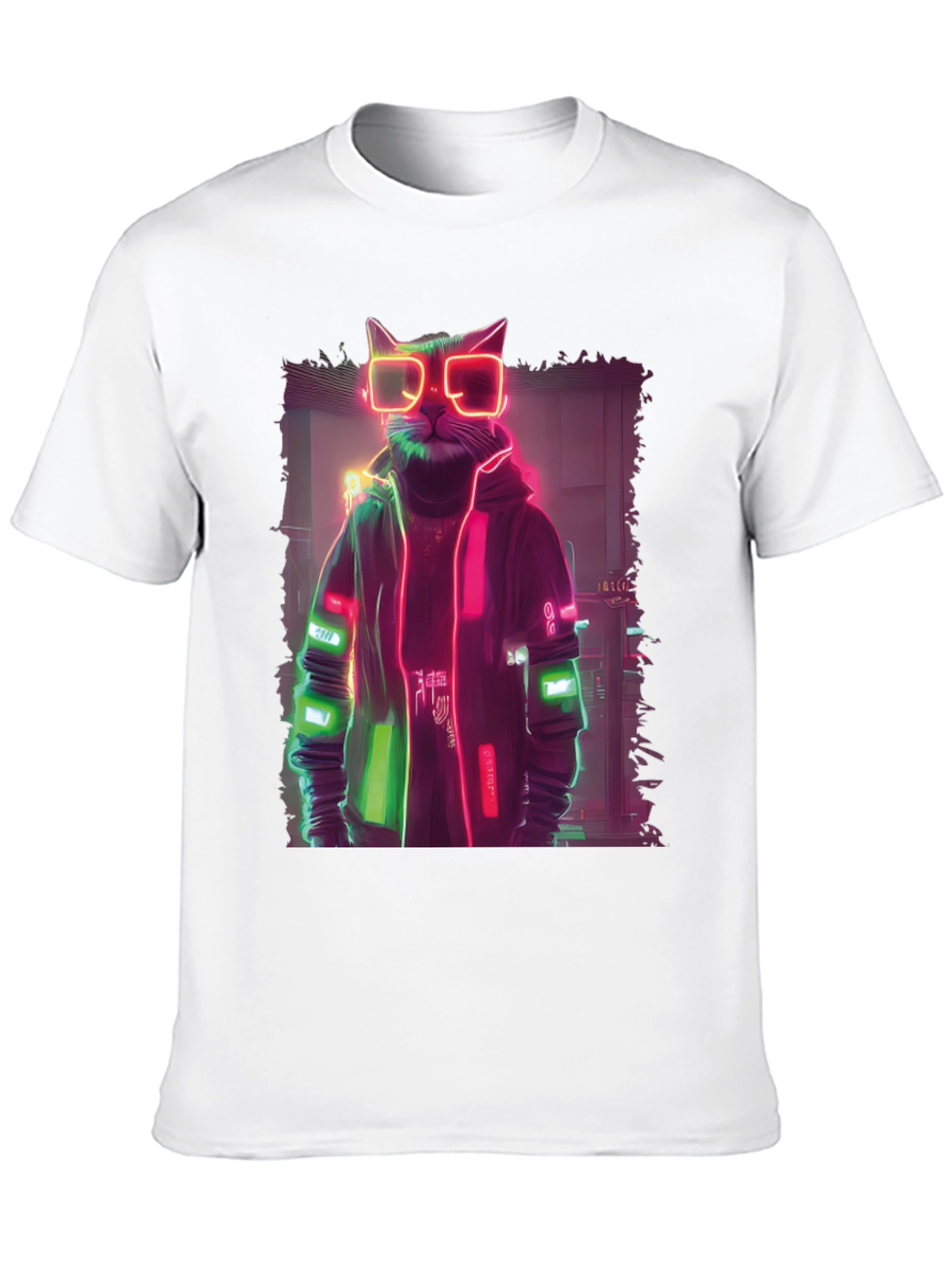Cyberpunk Cat T-Shirt - Neon Style Graphic Tee