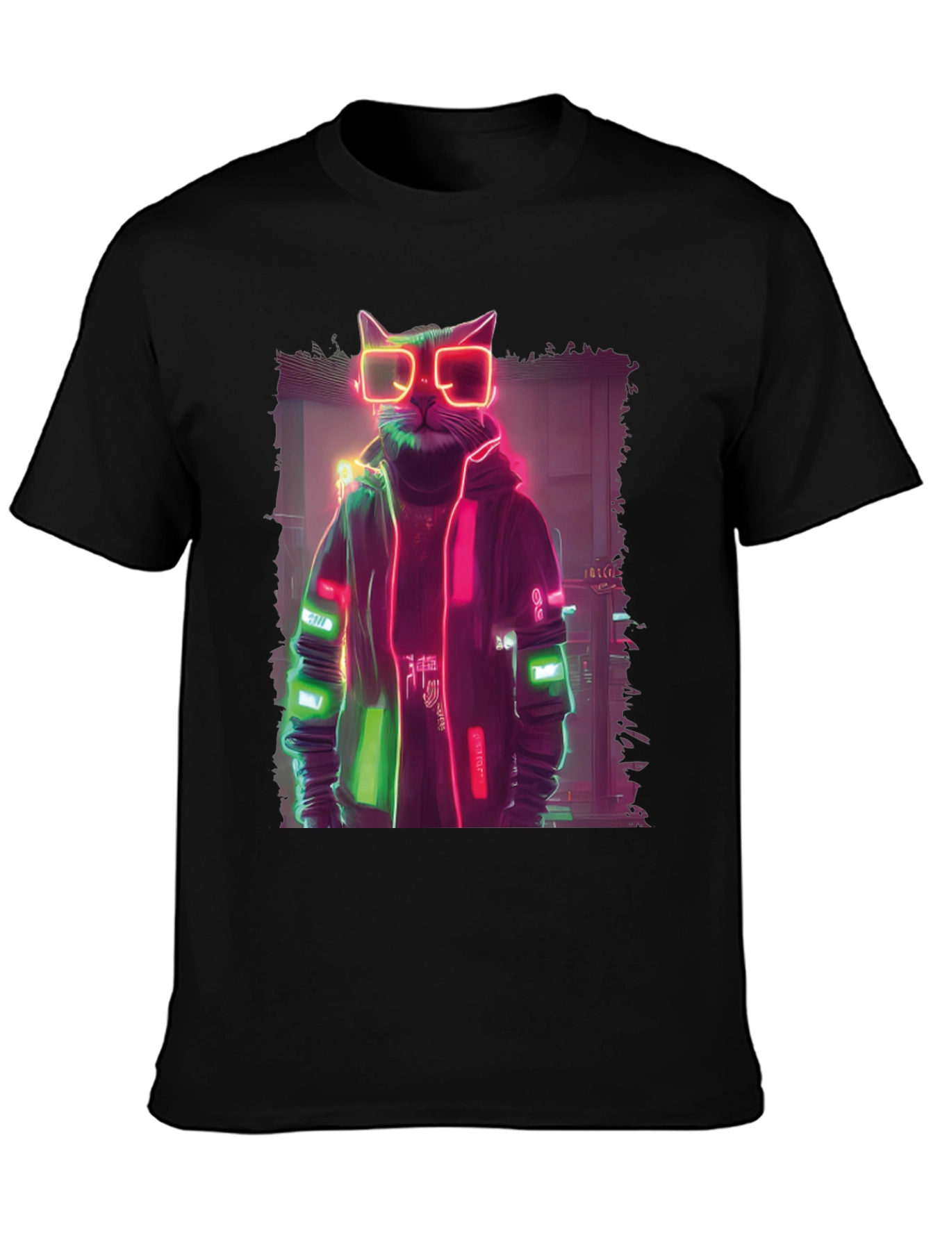 Cyberpunk Cat T-Shirt - Neon Style Graphic Tee