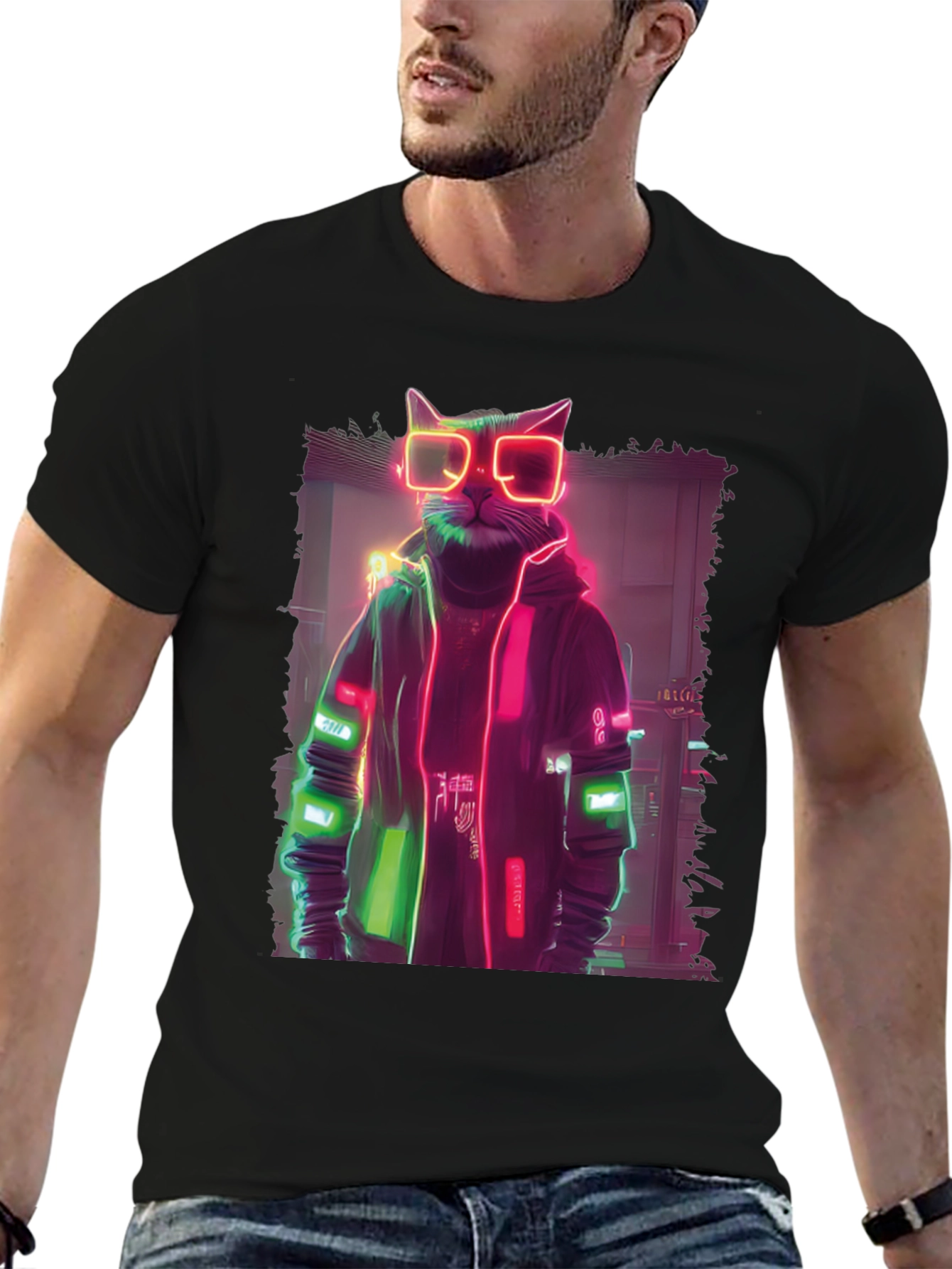 Cyberpunk Cat T-Shirt - Neon Style Graphic Tee